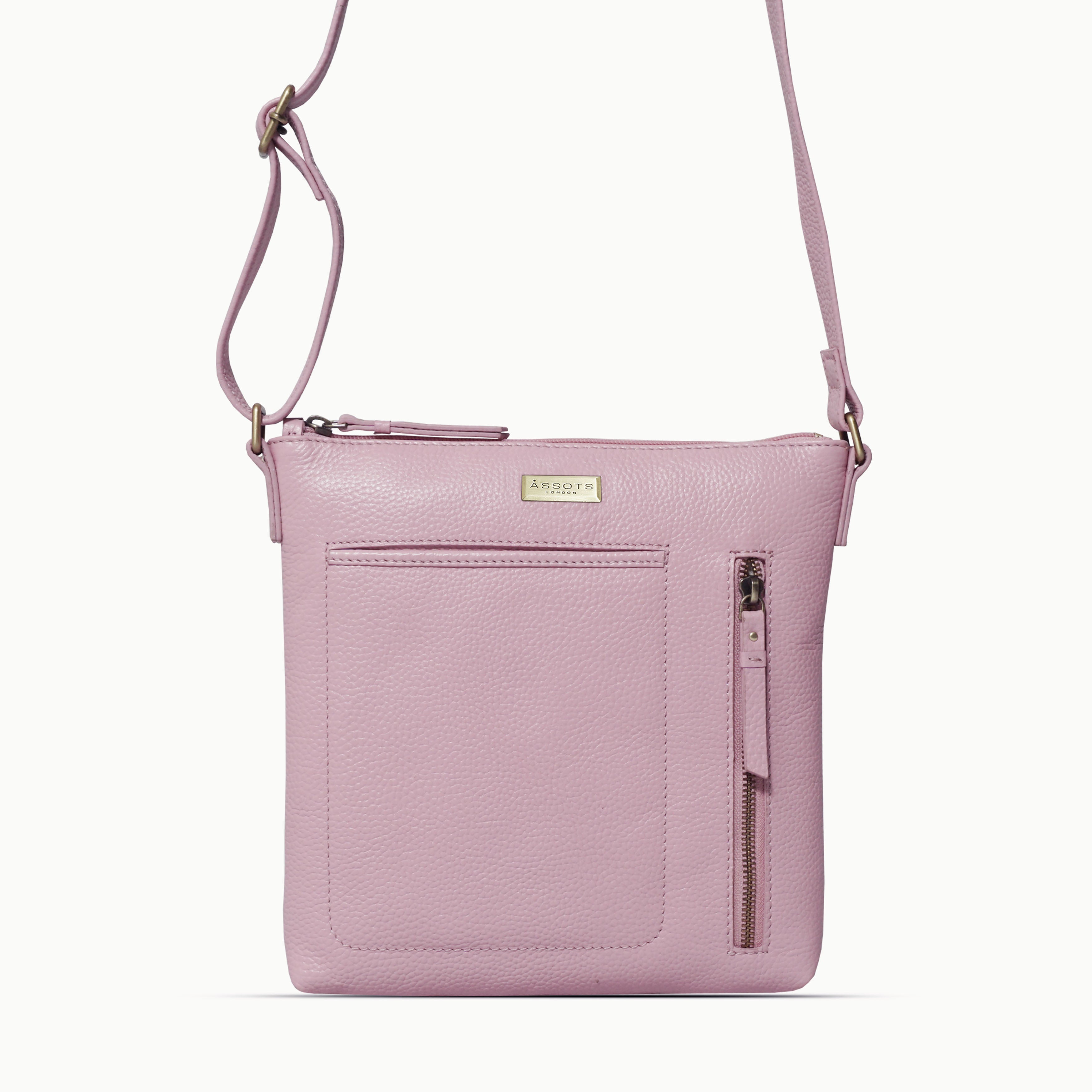 'EDITH' Pastel Pink Pebble Grain Leather Crossbody bag