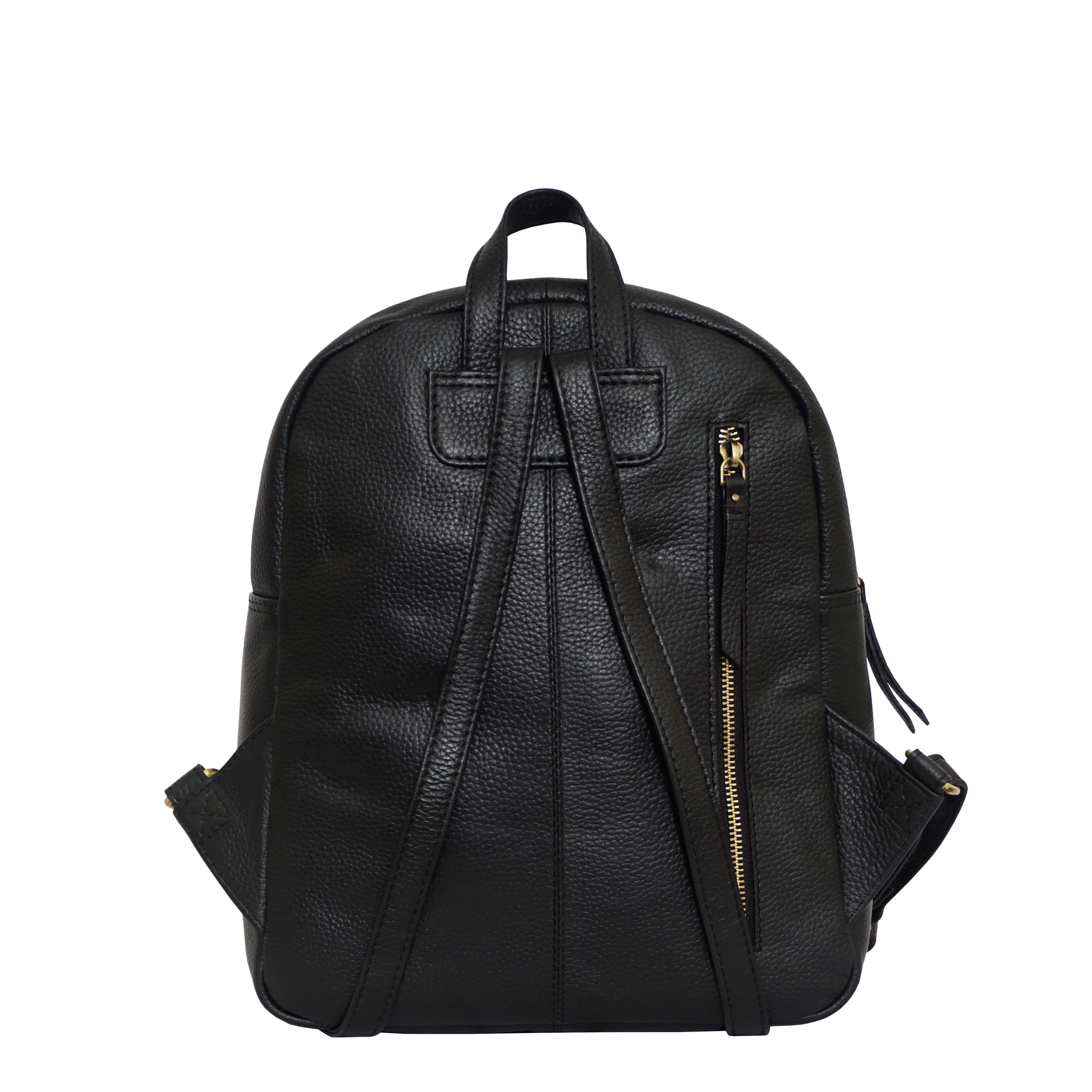 'ELDON' Black Pebble Grain Leather Zip Top Large Laptop Backpack