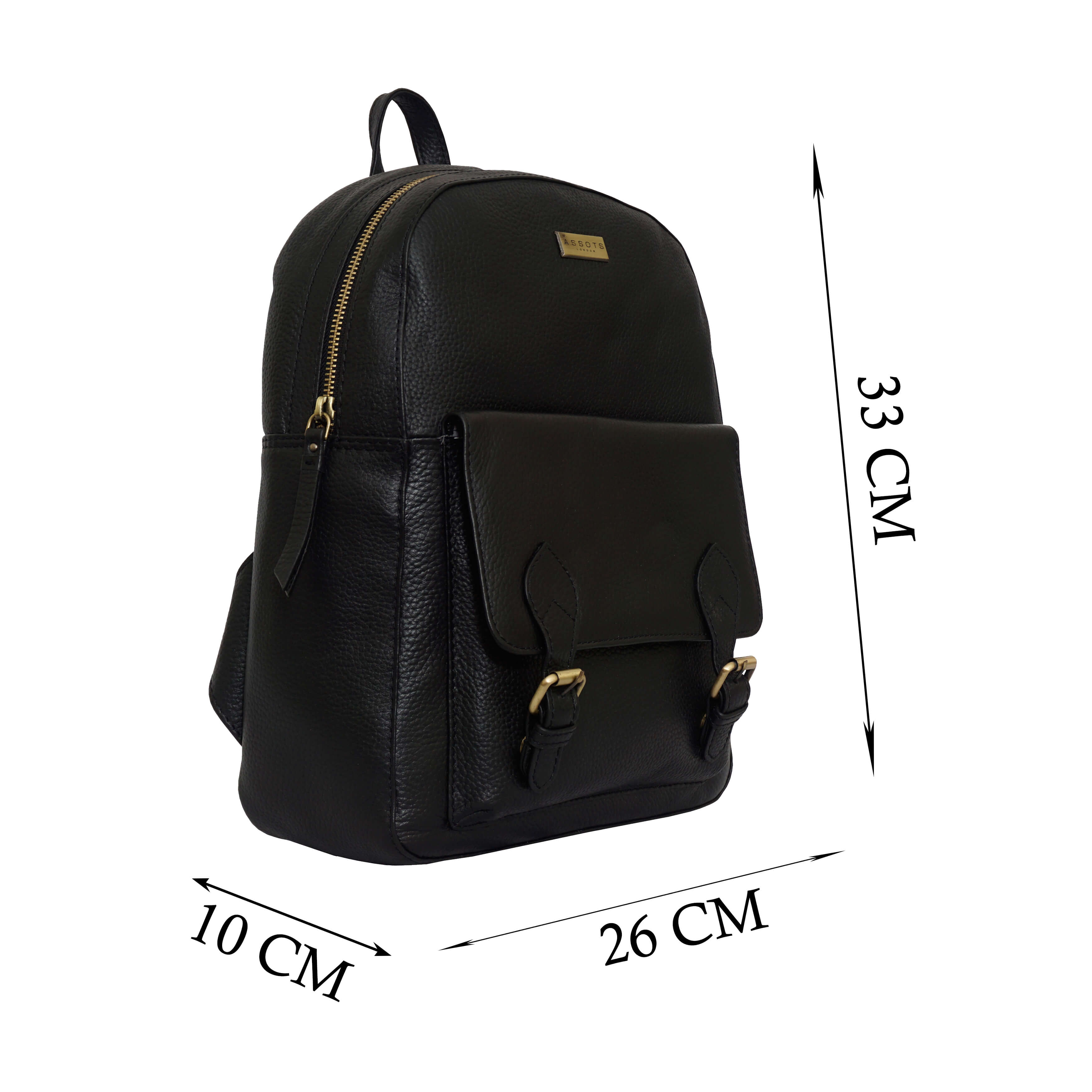 'ELDON' Black Pebble Grain Leather Zip Top Large Laptop Backpack