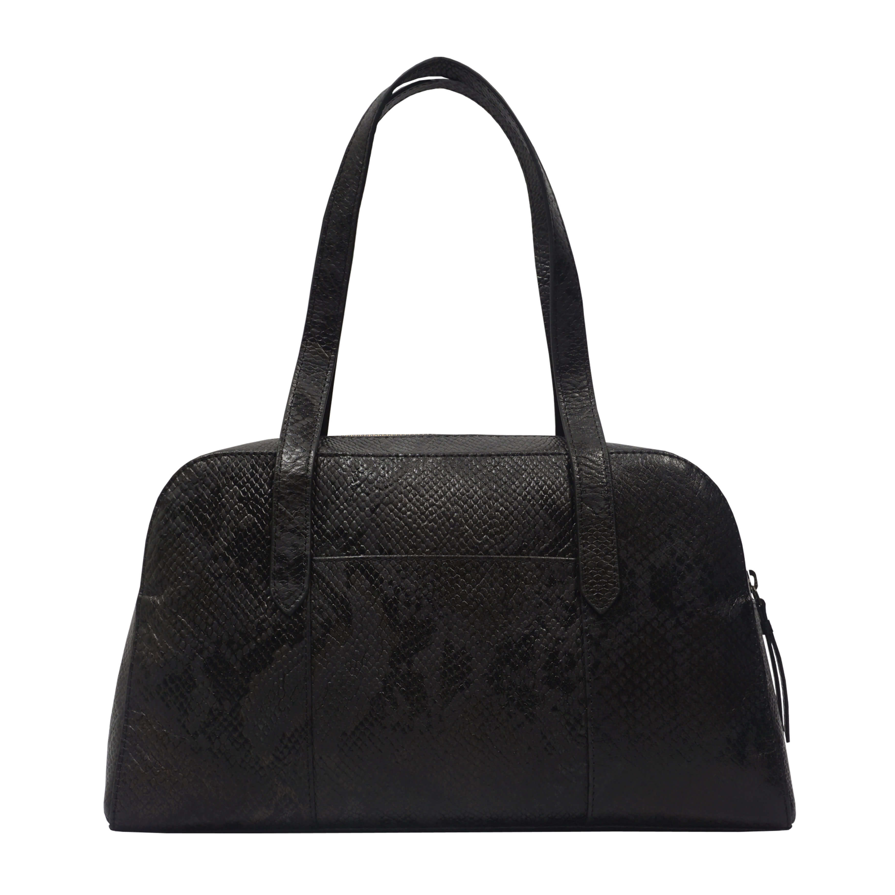 'ELEANOR' Black Snake Print Real Leather Shoulder Bag