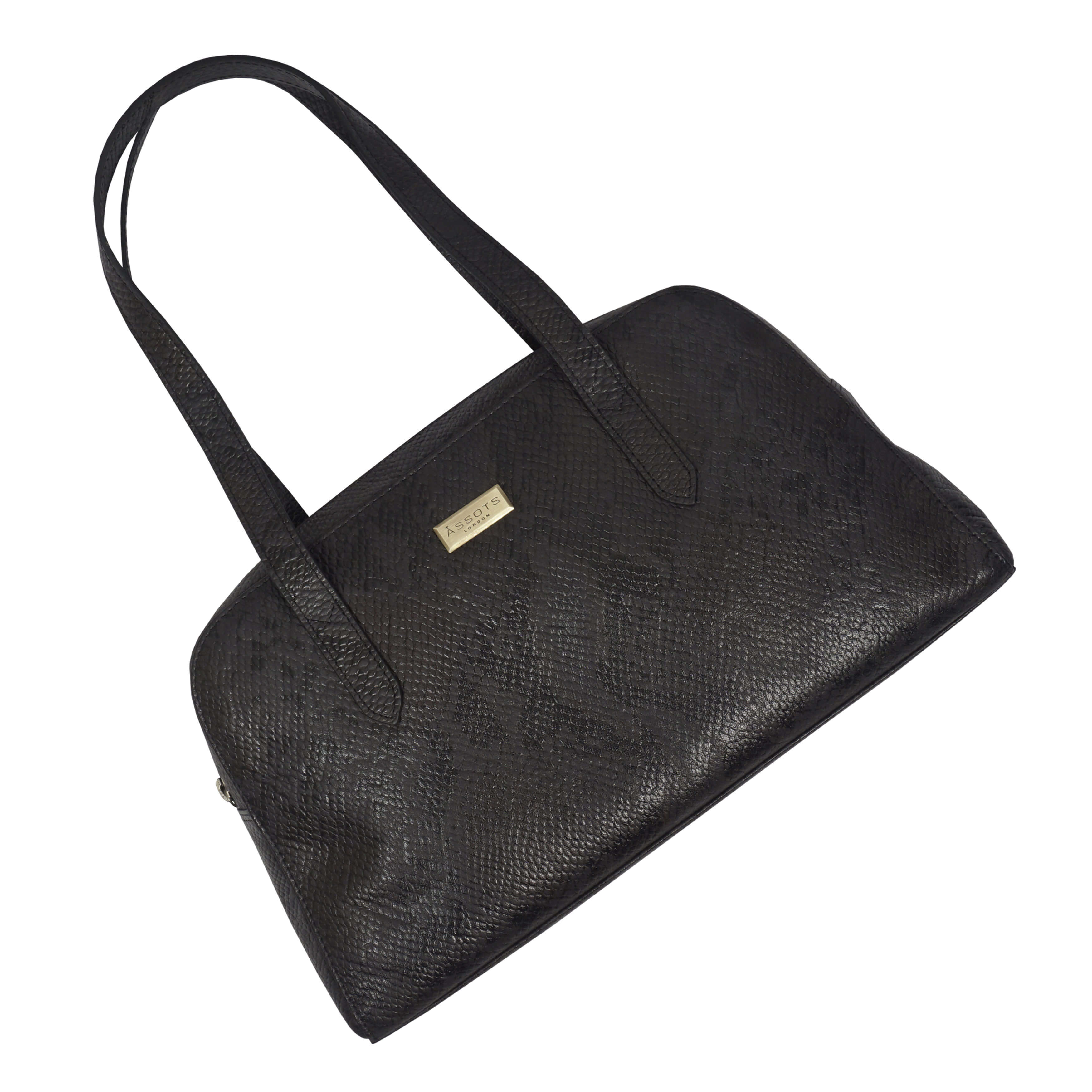 'ELEANOR' Black Snake Print Real Leather Shoulder Bag