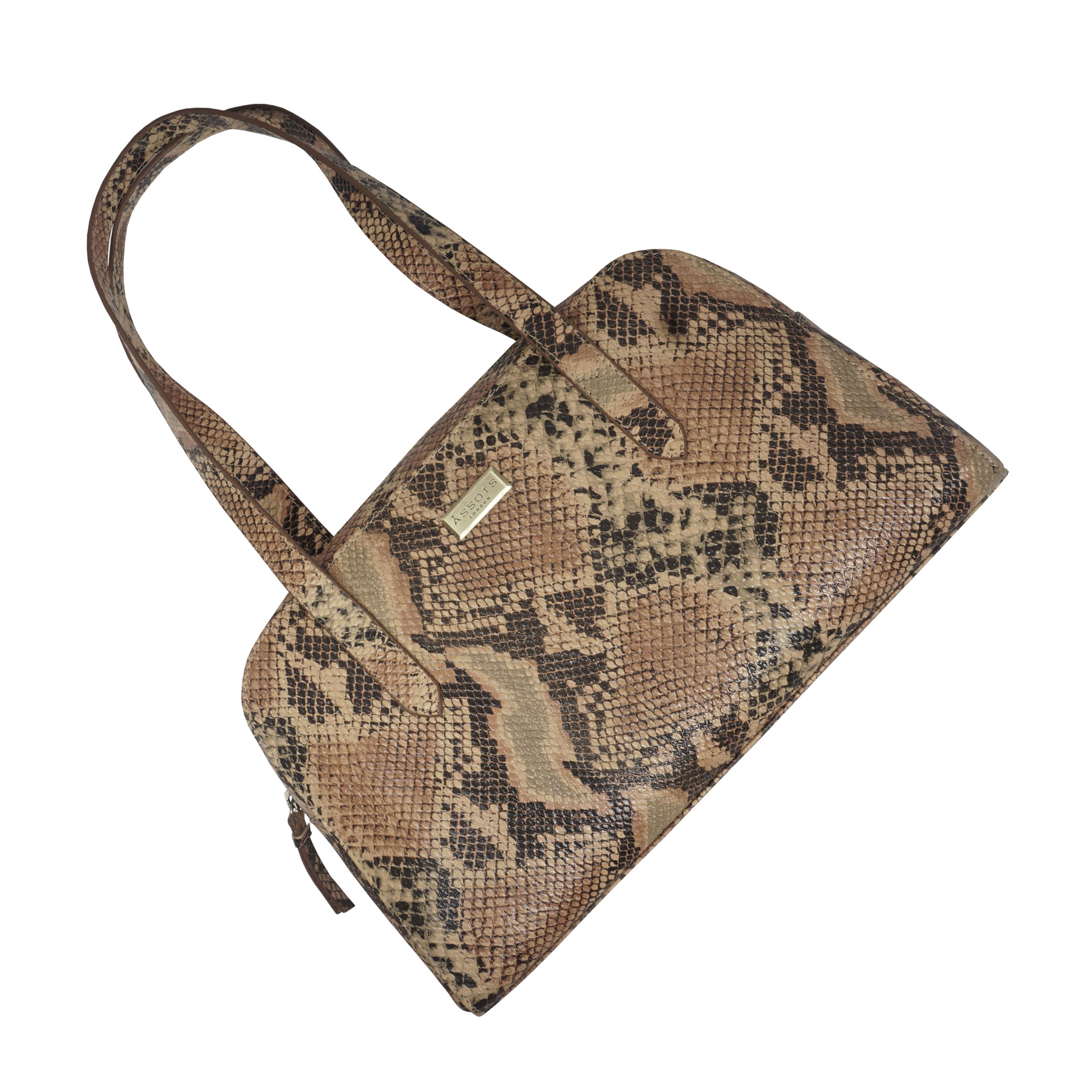 'ELEANOR' Tan Snake Print Real Leather Shoulder Bag