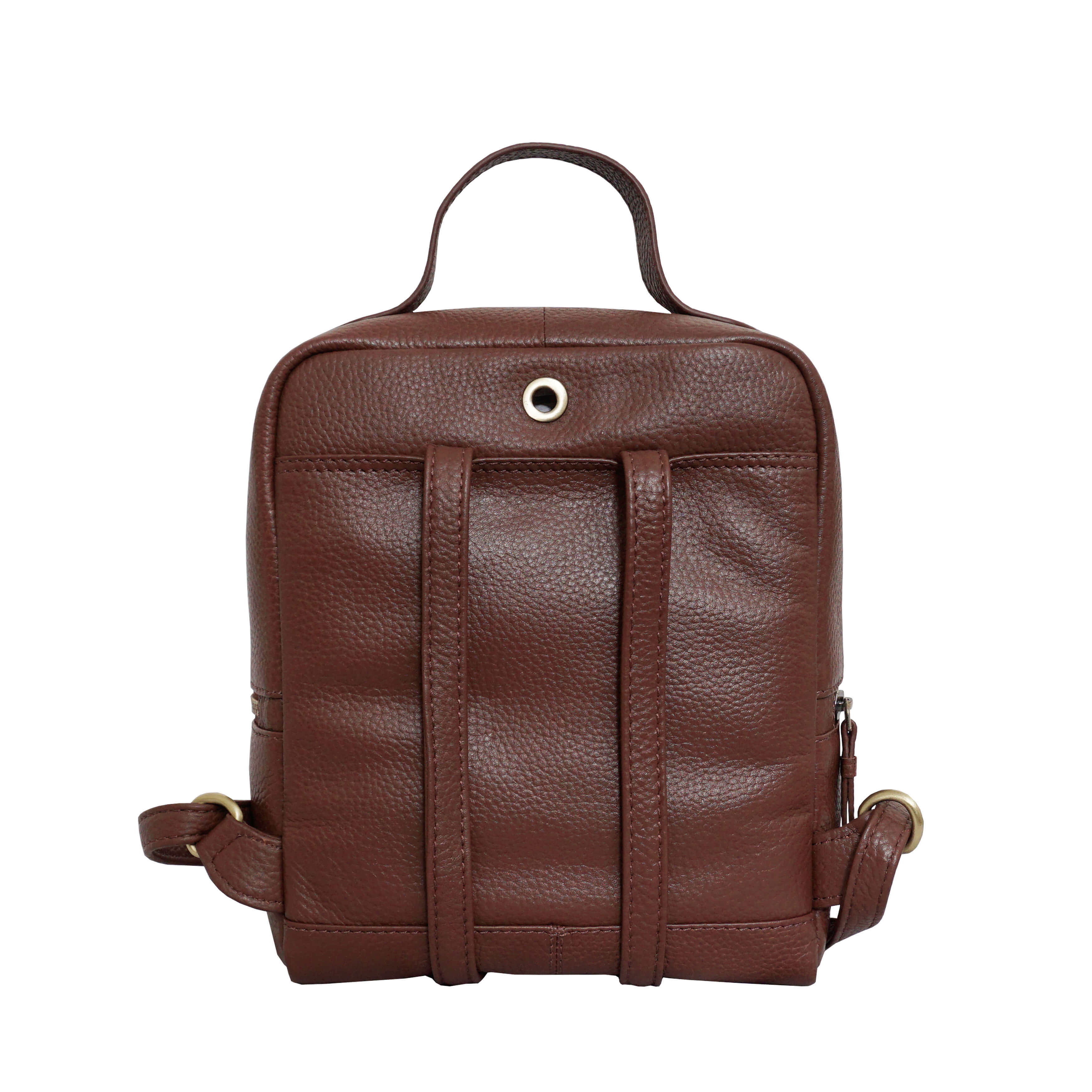 'ELLA' Tan Pebble Grain Mini Real Leather Backpack for Women