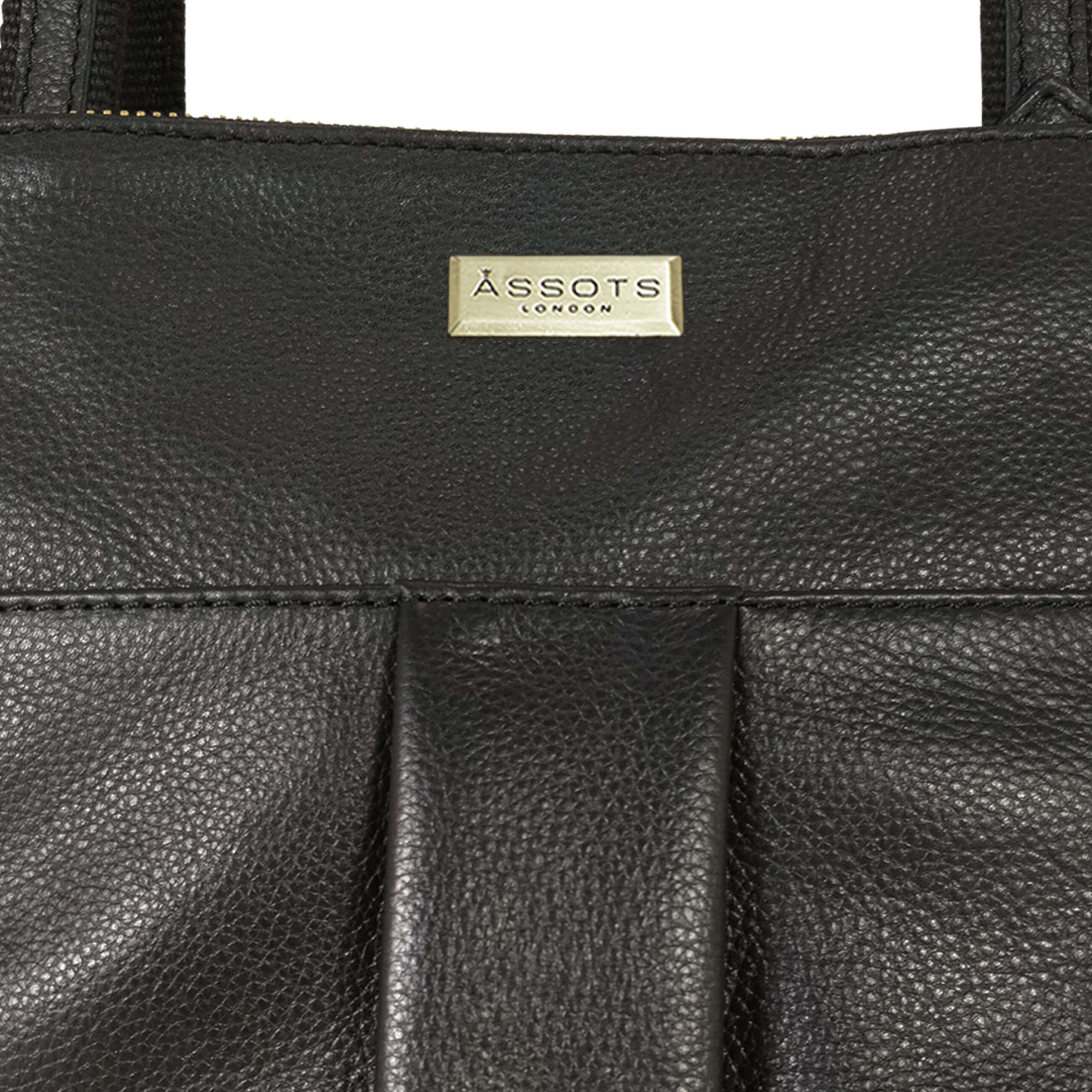 'ELSIE' Black Pebble Grain Leather Zip Top Crossbody Bag
