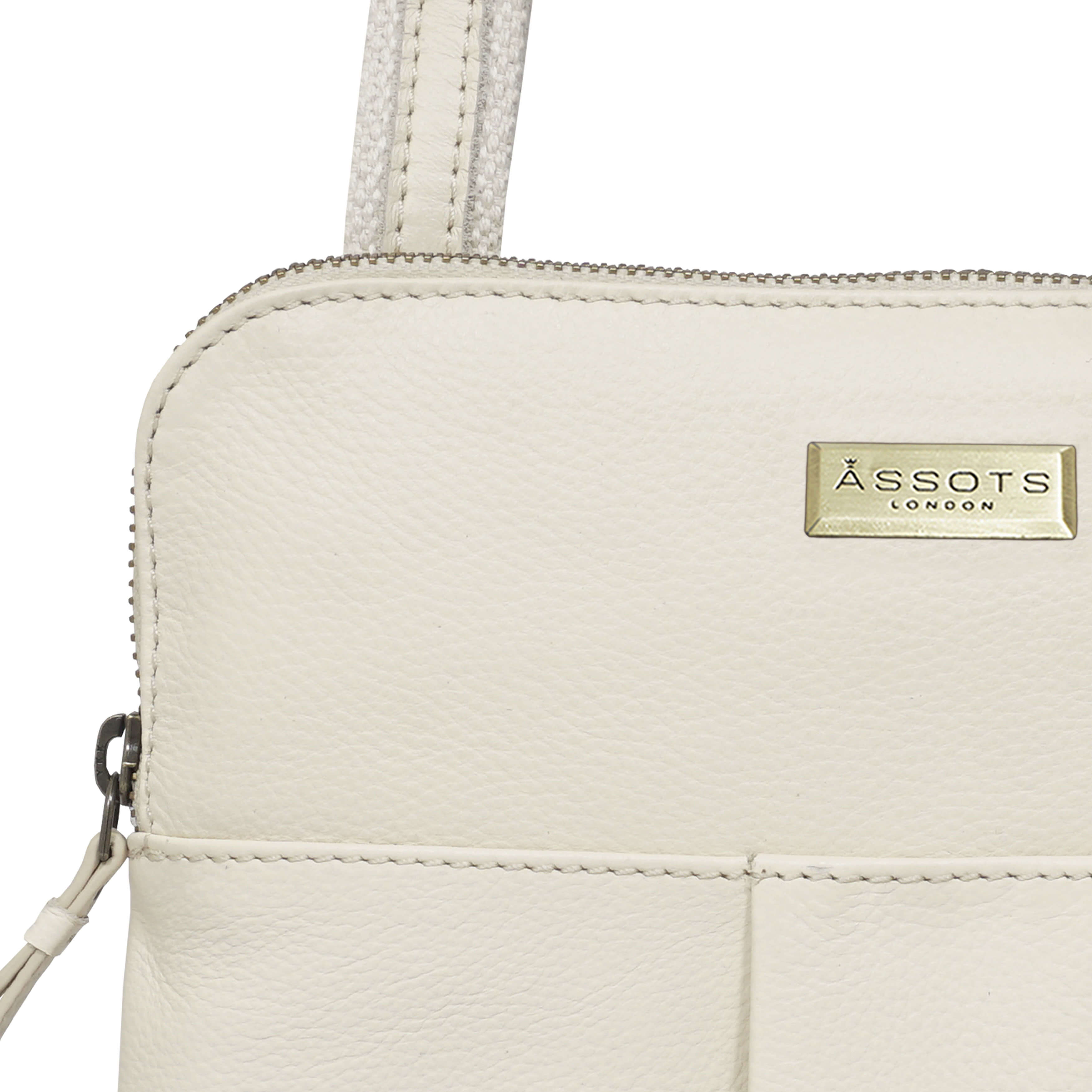 'ELSIE' Cream Pebble Grain Leather Zip Top Crossbody Bag