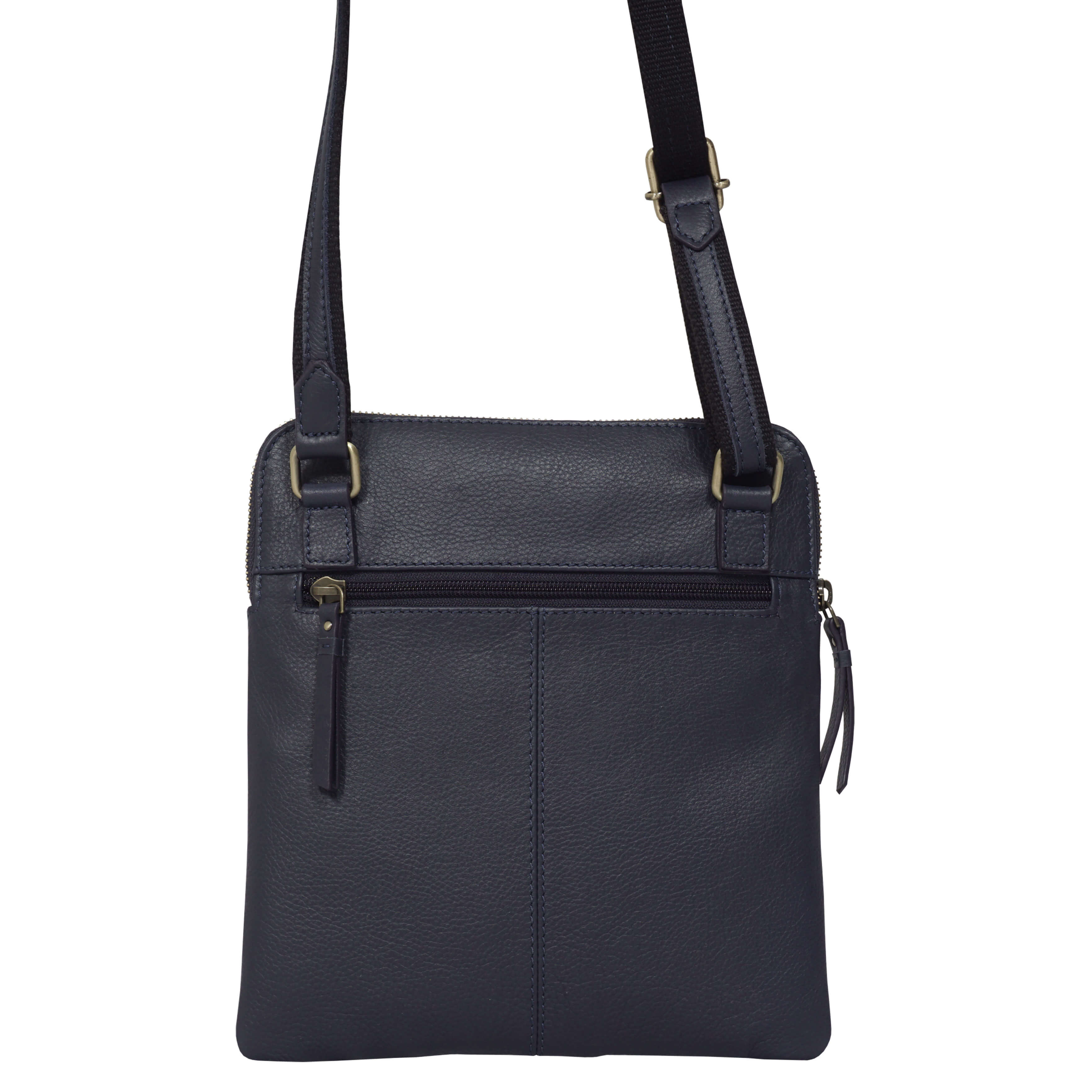 'ELSIE' Navy Pebble Grain Leather Zip Top Crossbody Bag