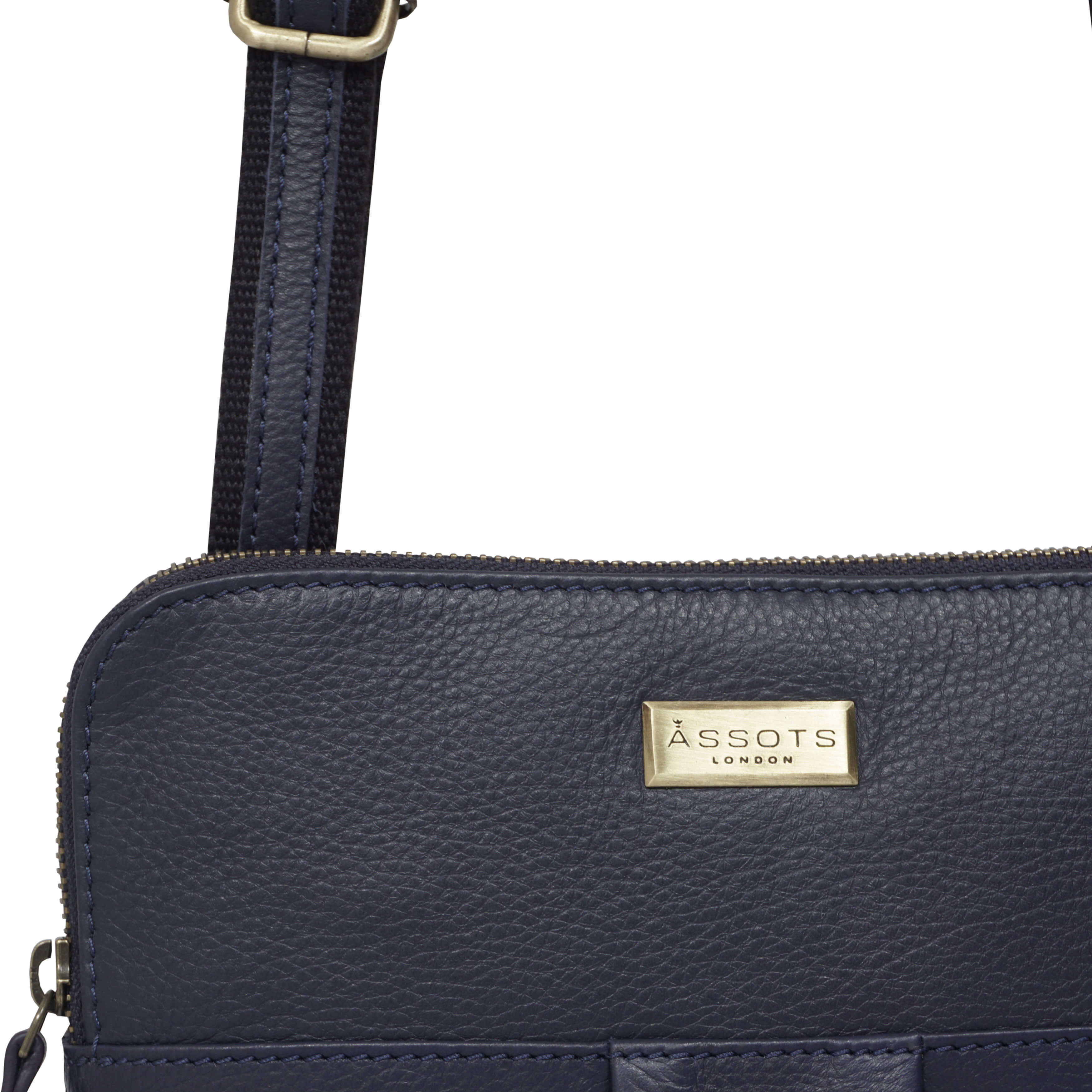 'ELSIE' Navy Pebble Grain Leather Zip Top Crossbody Bag