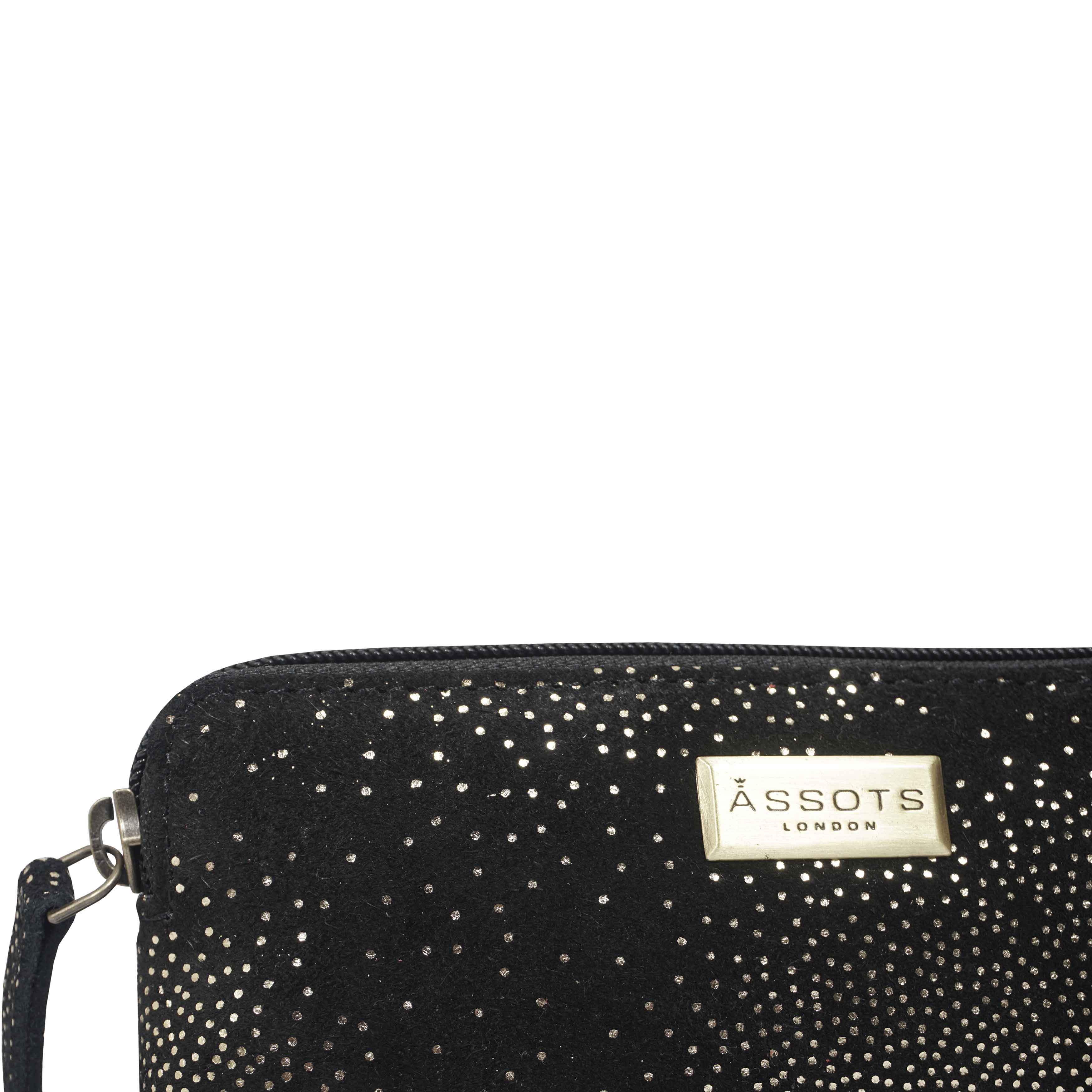 'EMILY' Small Black & Yellow Gold Sparkle Leather MakeUp Bag