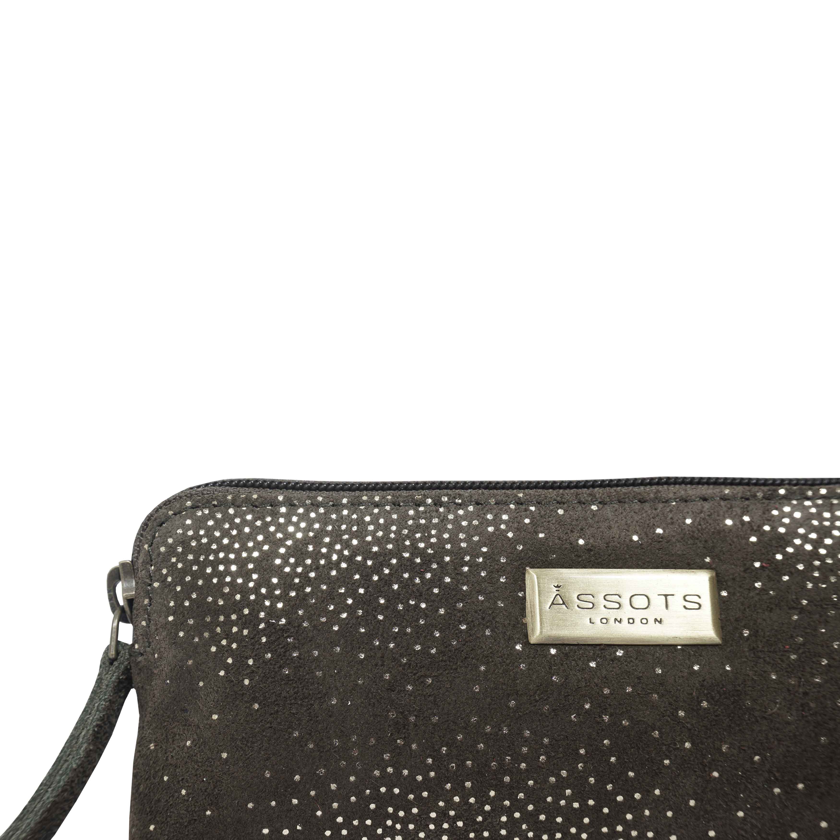 'EMILY' Small Olive & Yellow Gold Sparkle Leather MakeUp Bag