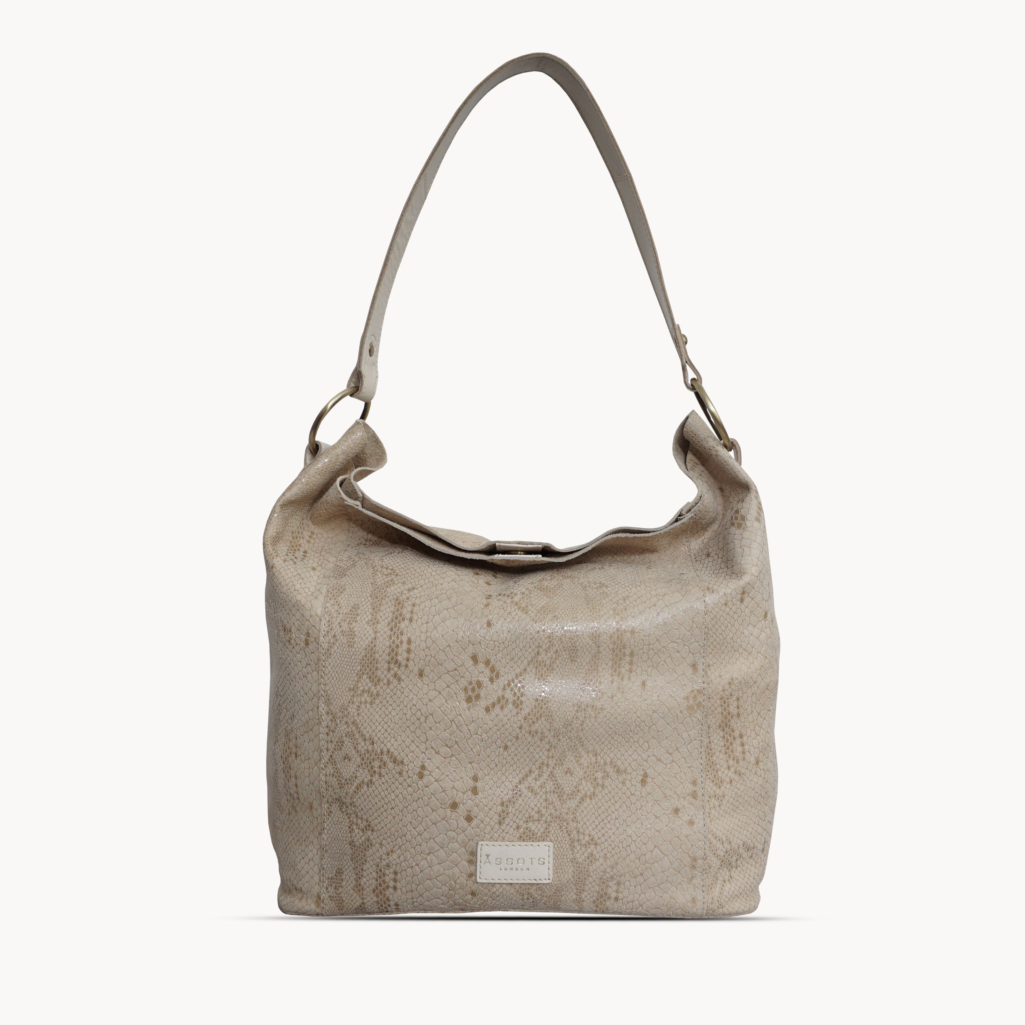 'Esme' Cream Python Snake Real Leather Slouchy Hobo Bag