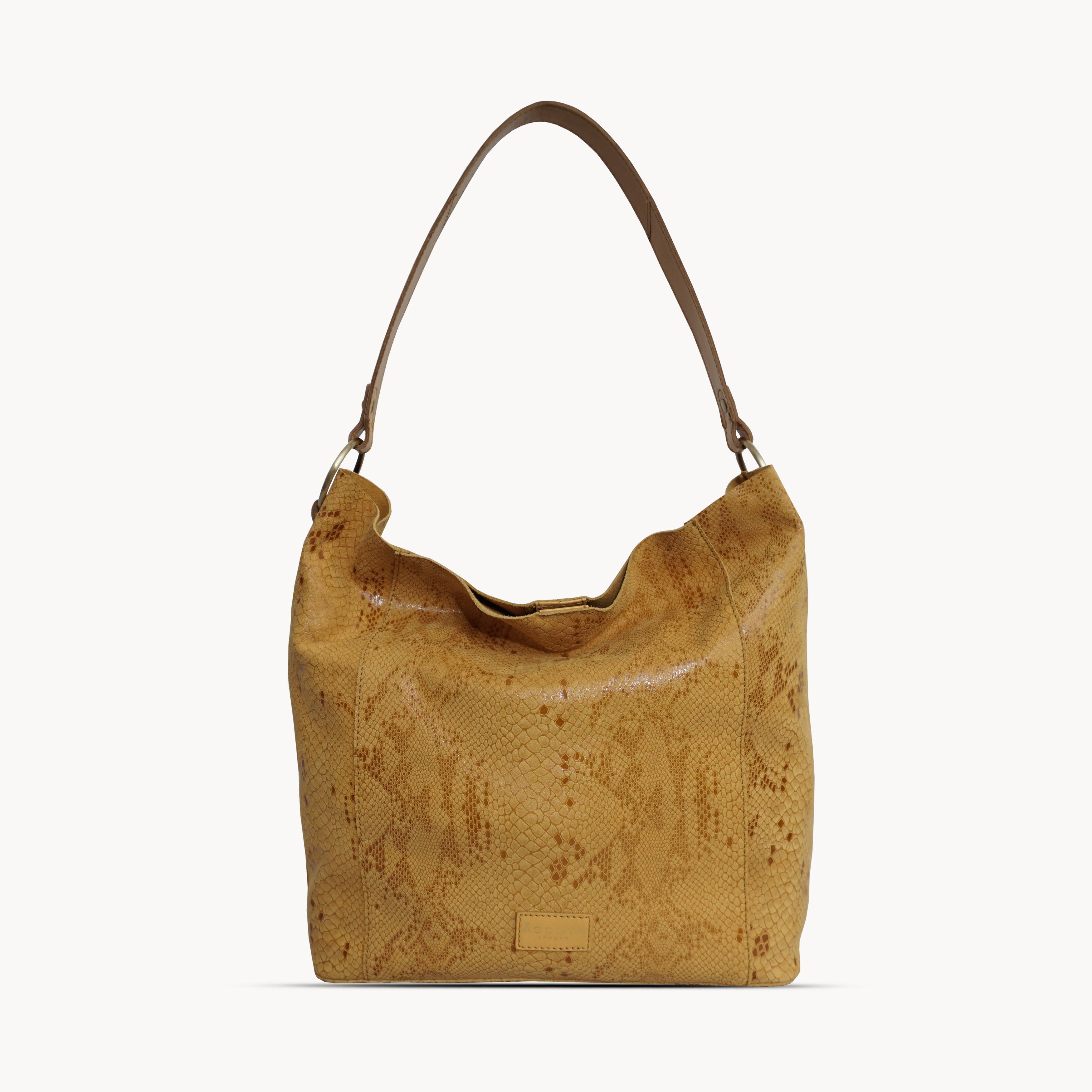 'Esme' Mustard Python Snake Real Leather Slouchy Hobo Bag
