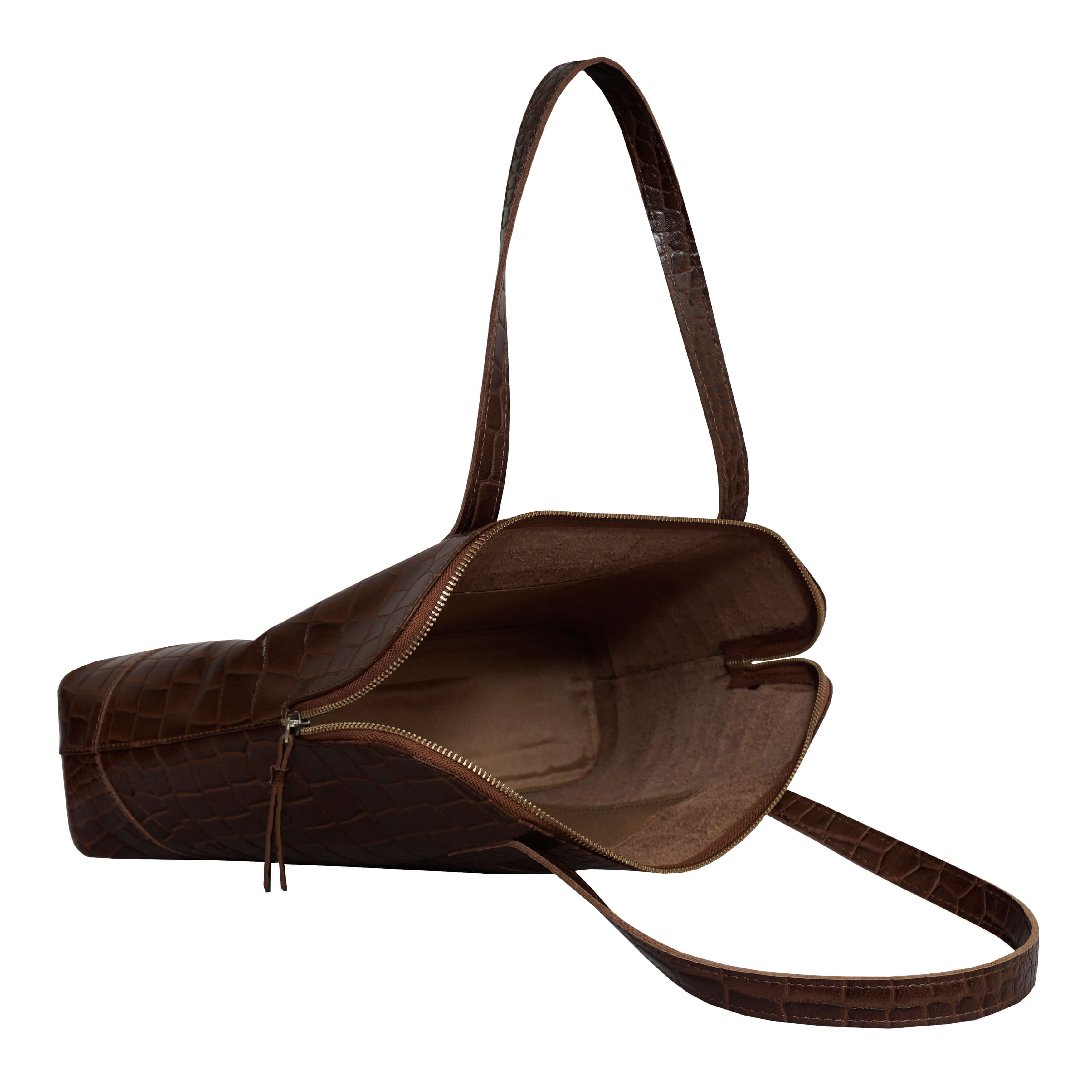 'Eva' Tan Croc Real Leather Designer Unlined Tote Bag