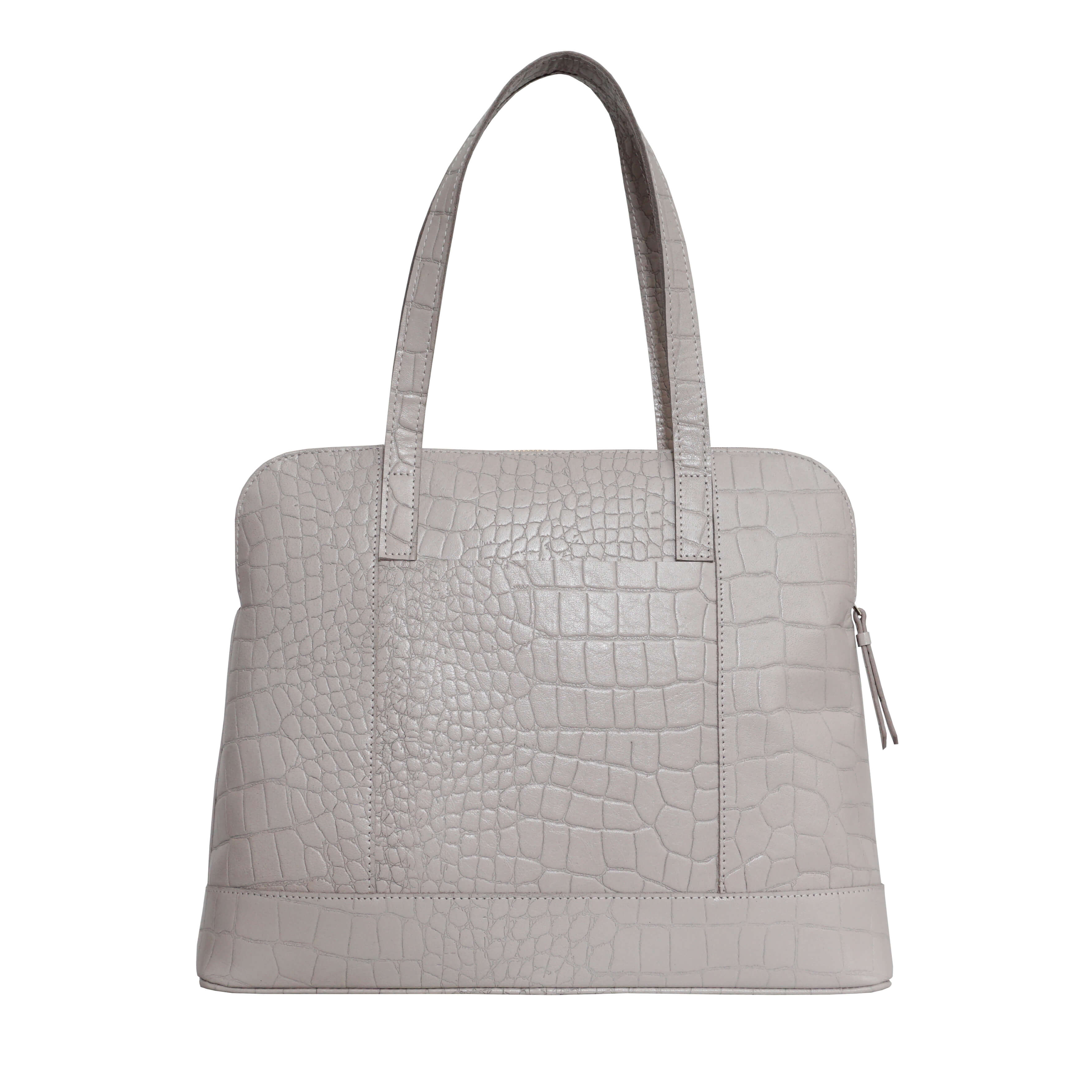 'Eva' Ice Grey Croc Real Leather Designer Unlined Tote Bag