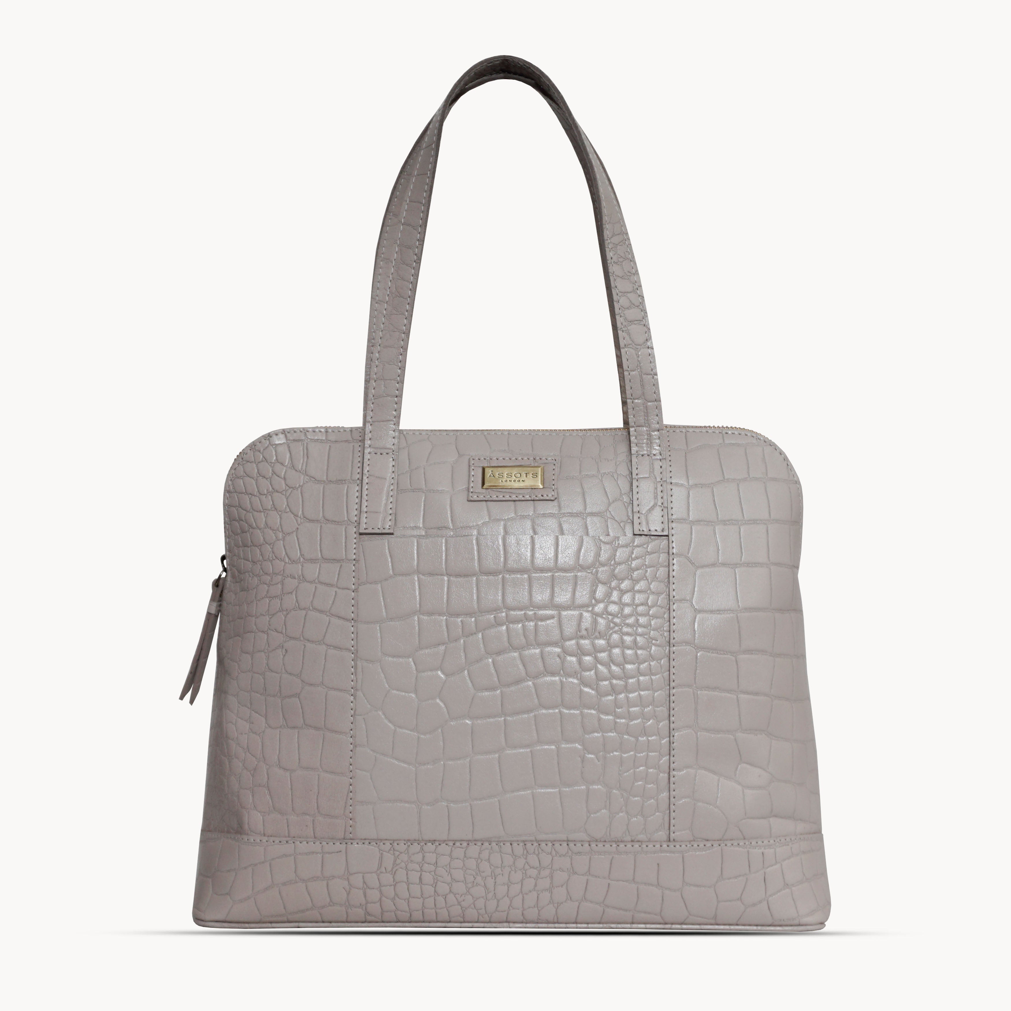 'Eva' Ice Grey Croc Real Leather Designer Unlined Tote Bag