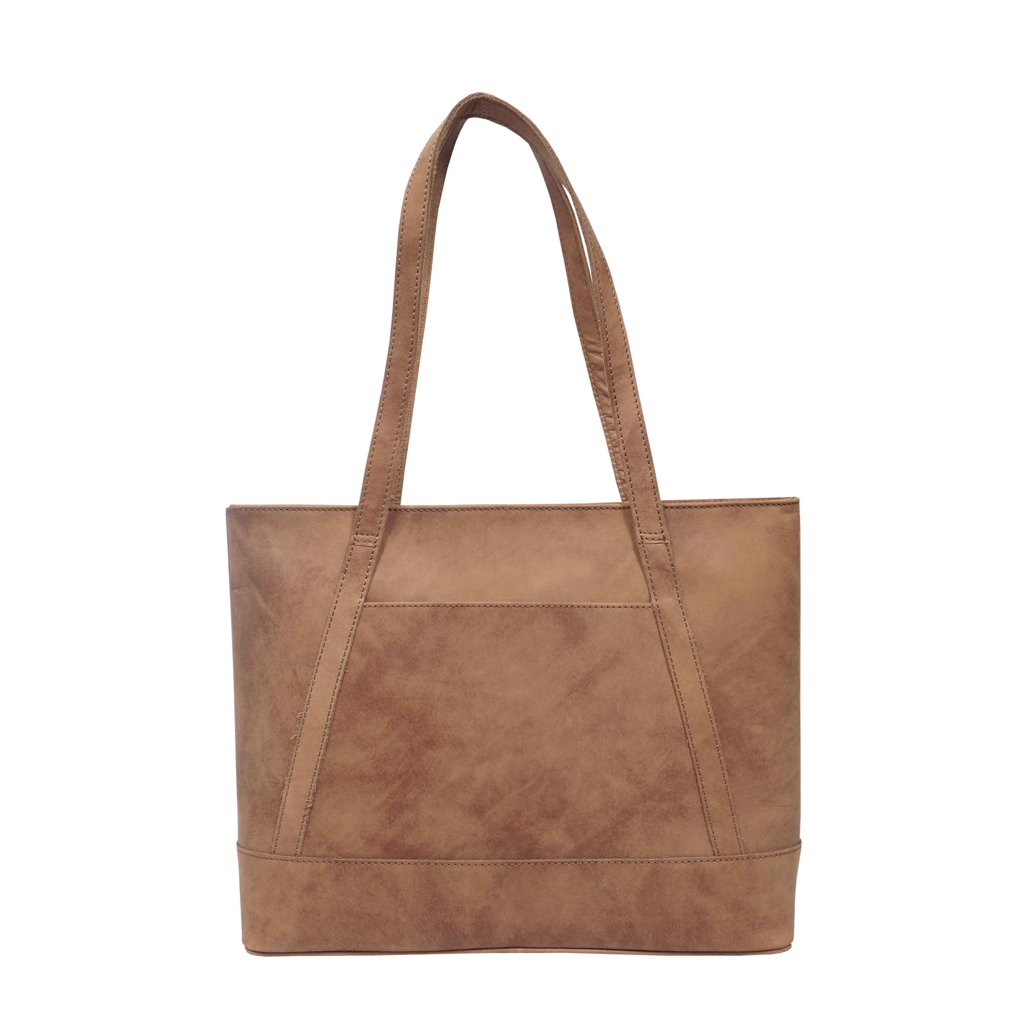 'EVELYN' Tan Walnut Real Distressed Leather Designer Tote Work Bag