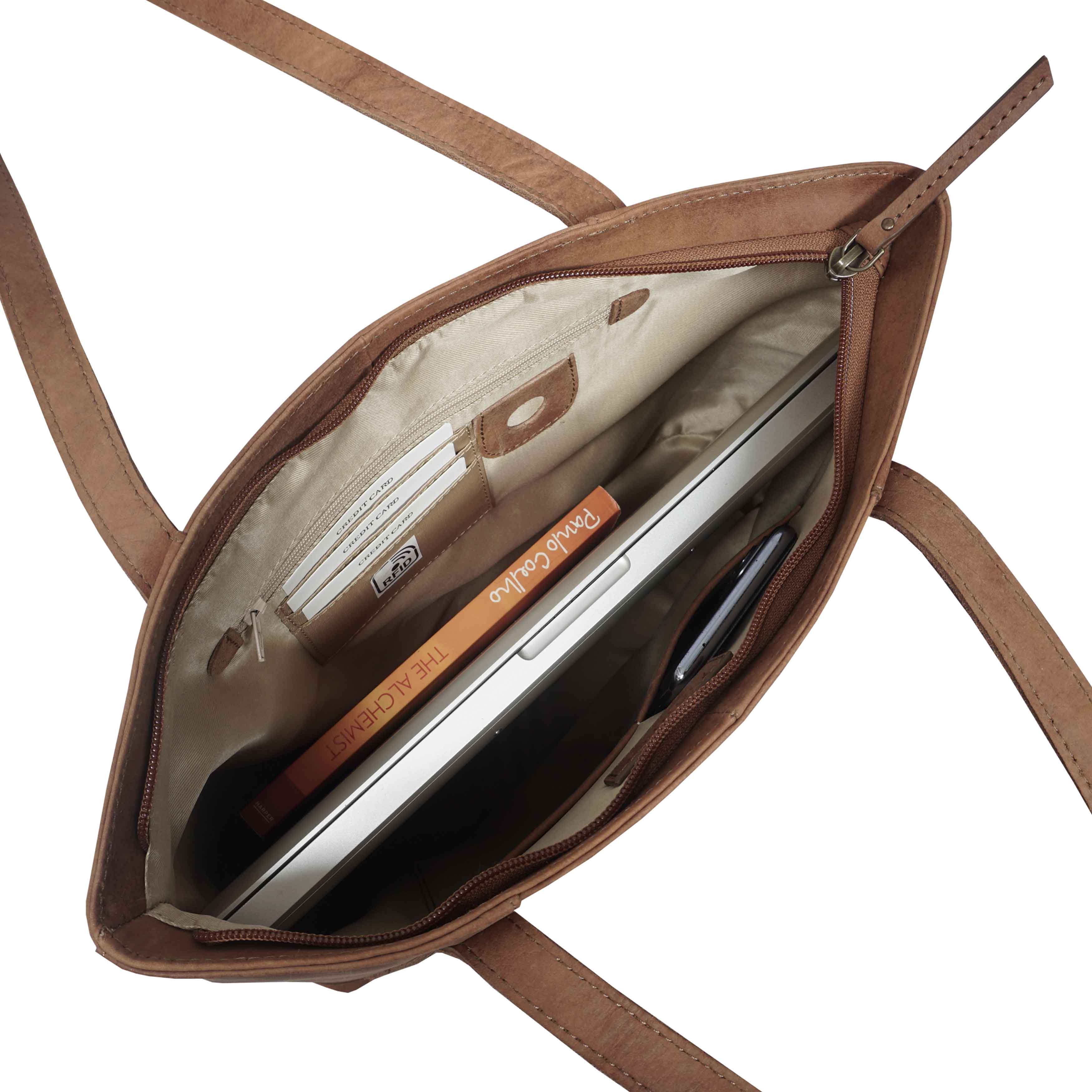 'EVELYN' Tan Walnut Real Distressed Leather Designer Tote Work Bag