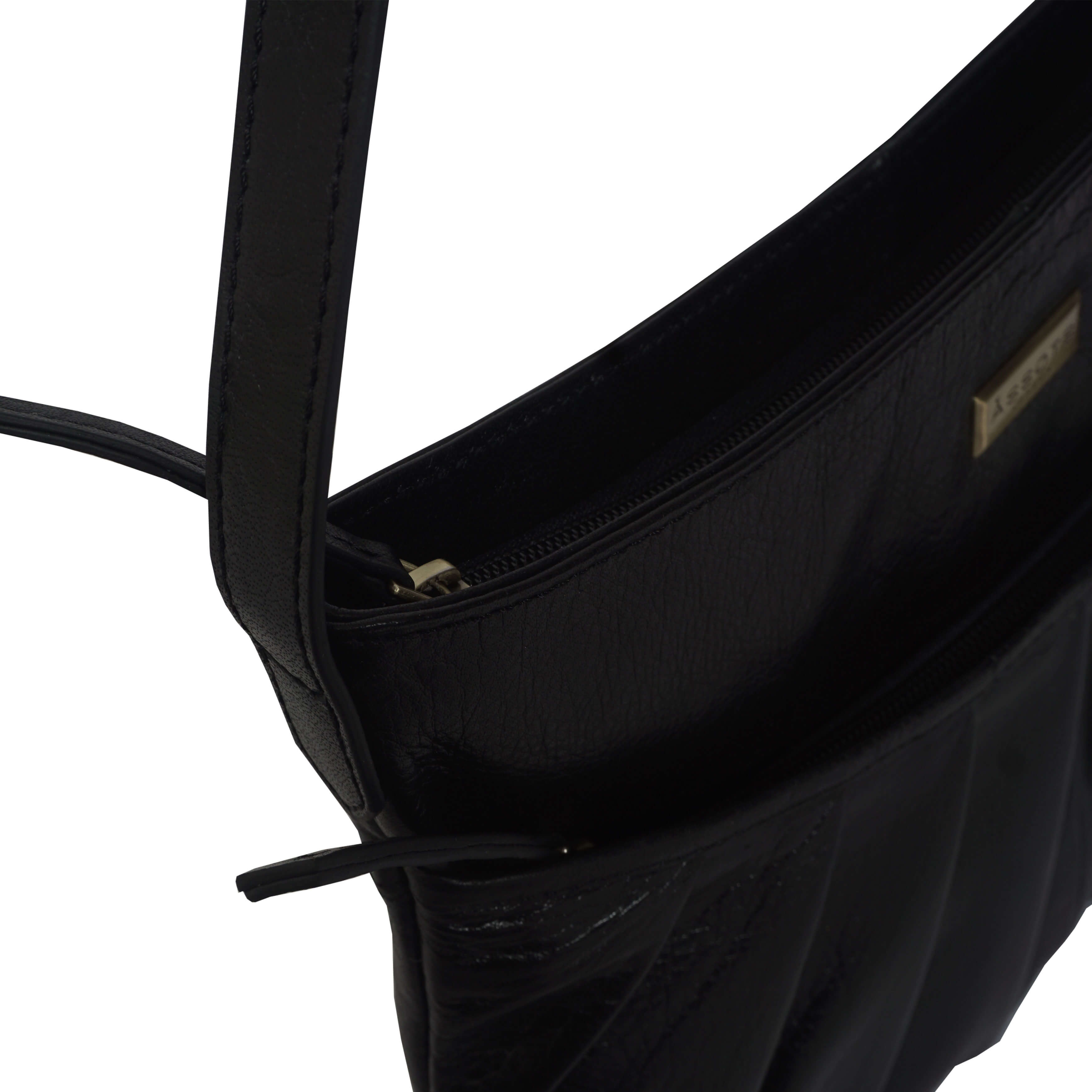 'EVIE' Black Pleated Real Leather Natural Grain Shoulder Bag