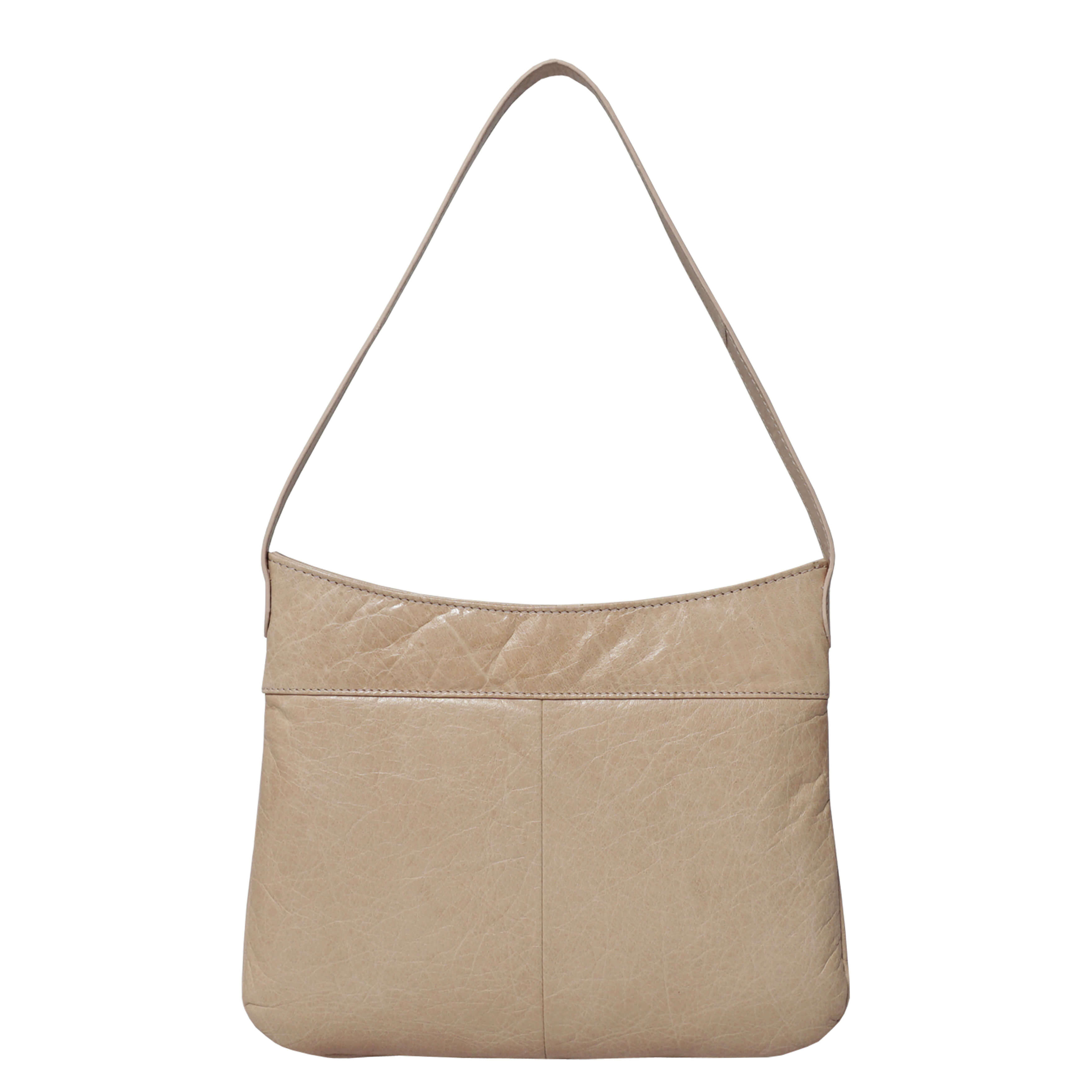 'EVIE' Nude Pleated Real Leather Natural Grain Shoulder Bag
