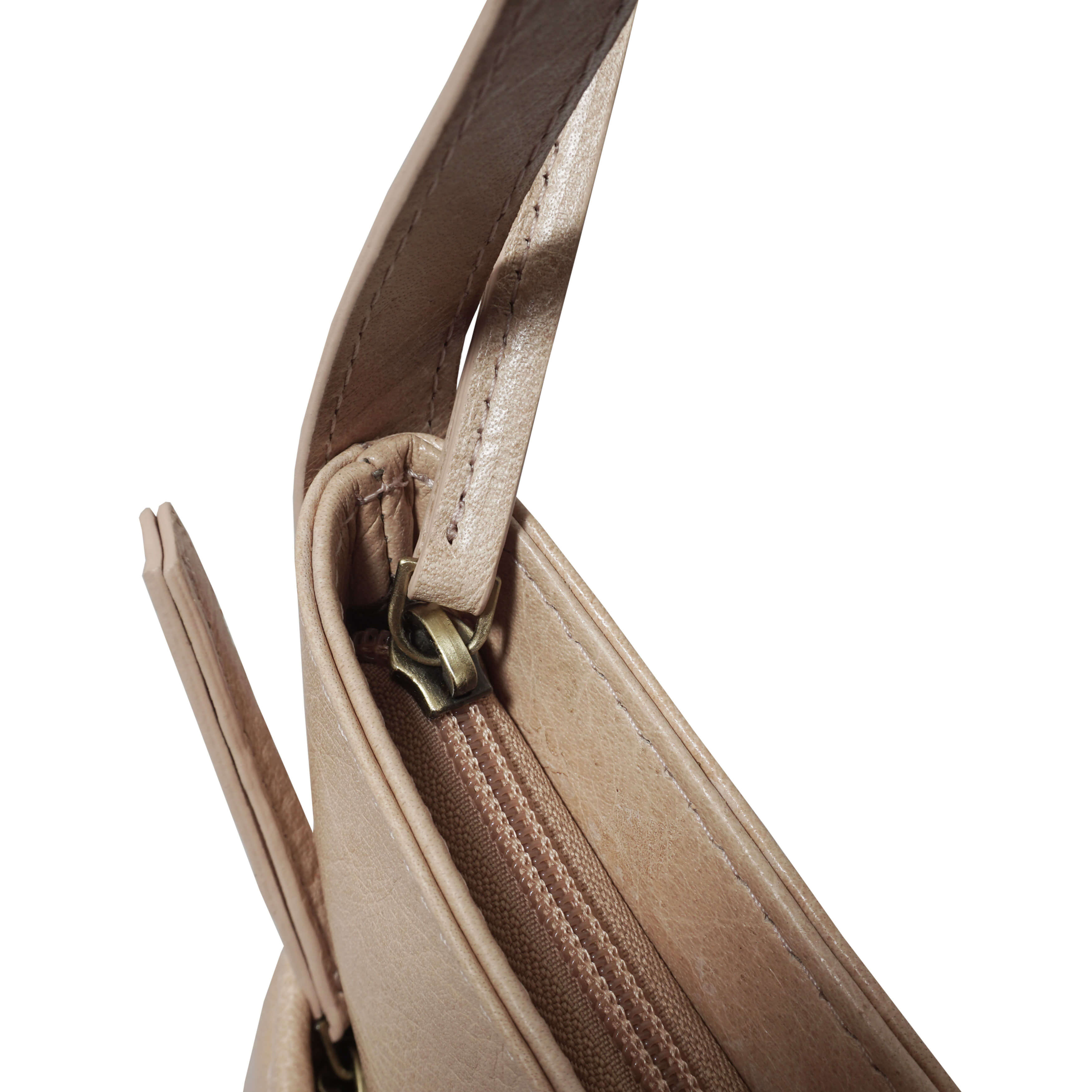 'EVIE' Nude Pleated Real Leather Natural Grain Shoulder Bag