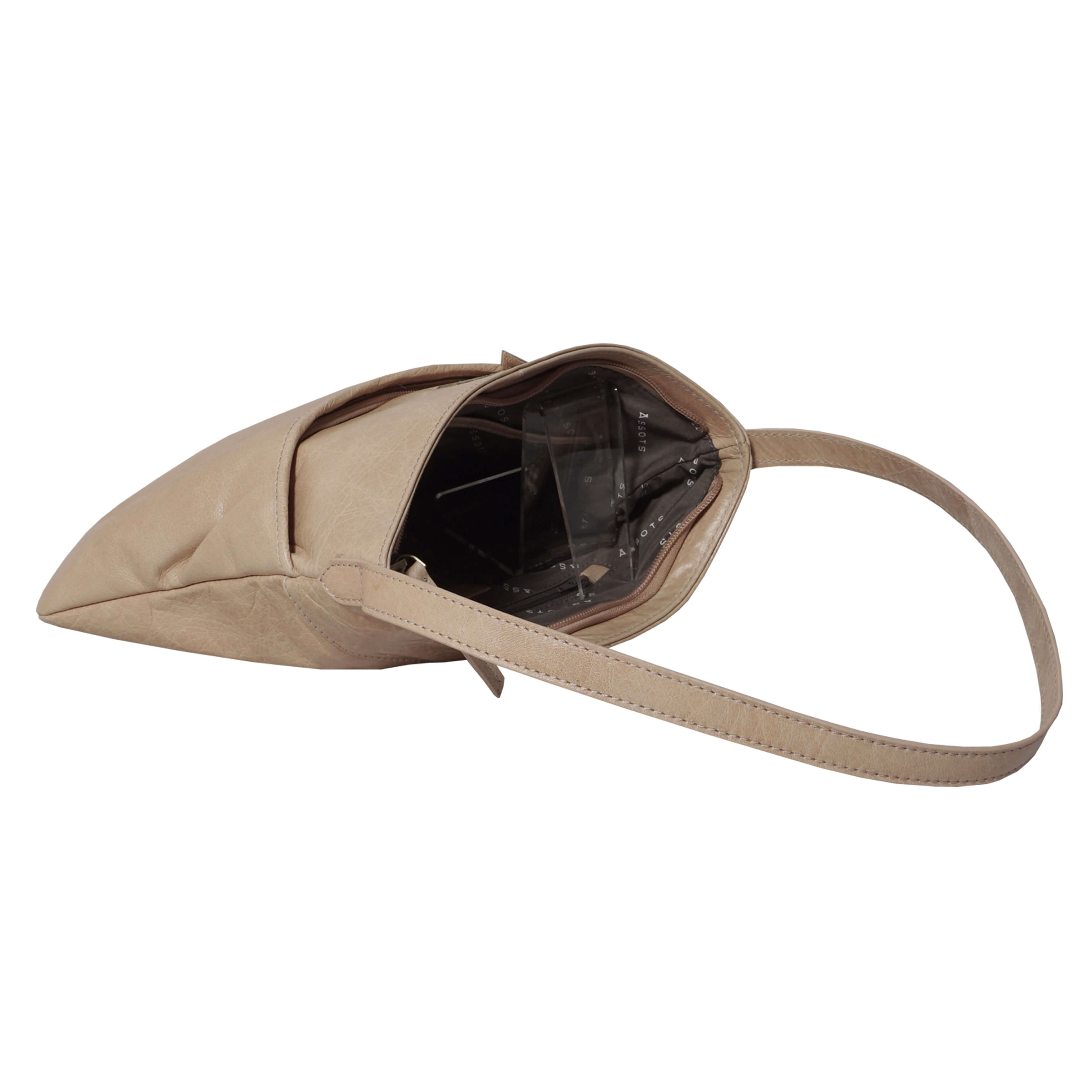 'EVIE' Nude Pleated Real Leather Natural Grain Shoulder Bag