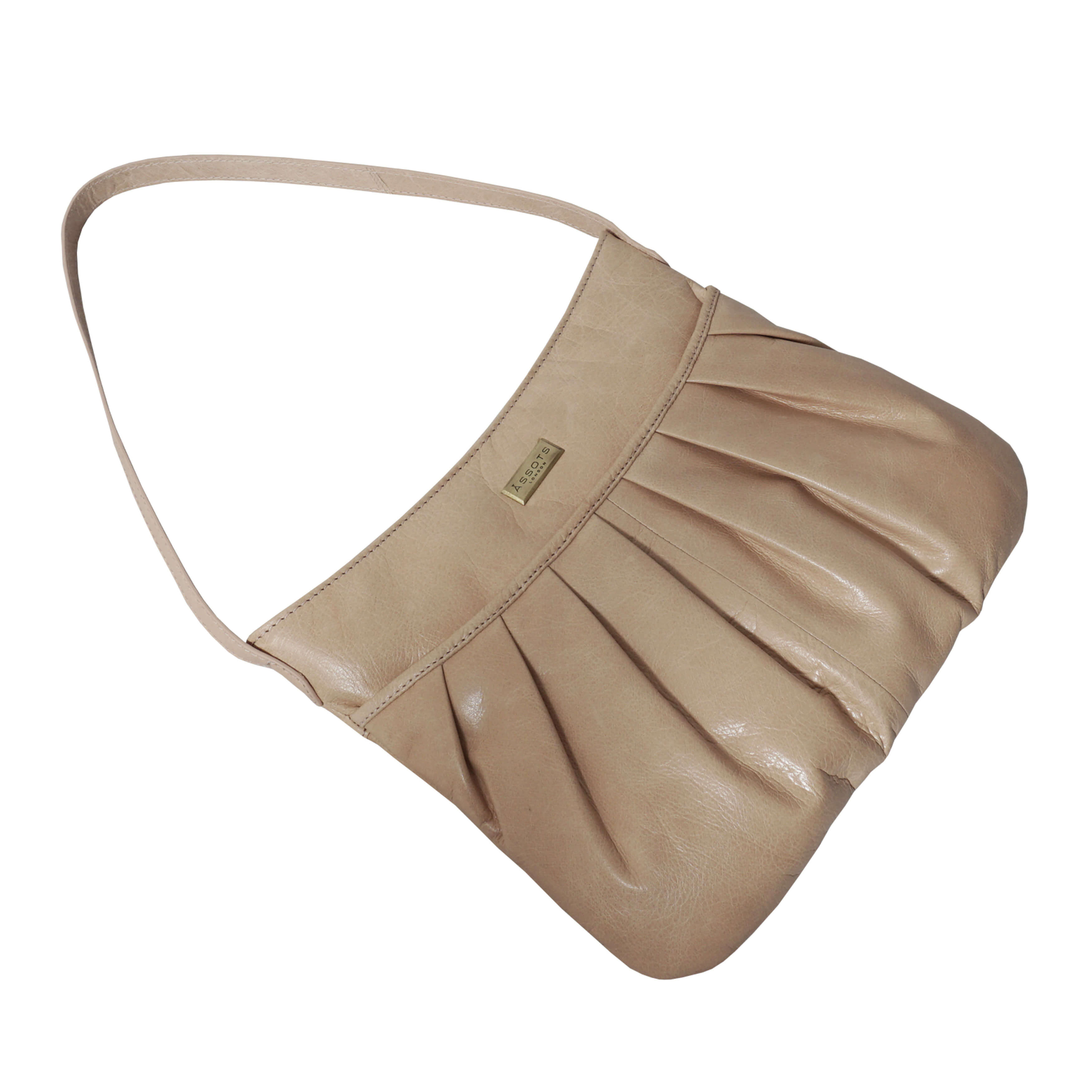 'EVIE' Nude Pleated Real Leather Natural Grain Shoulder Bag