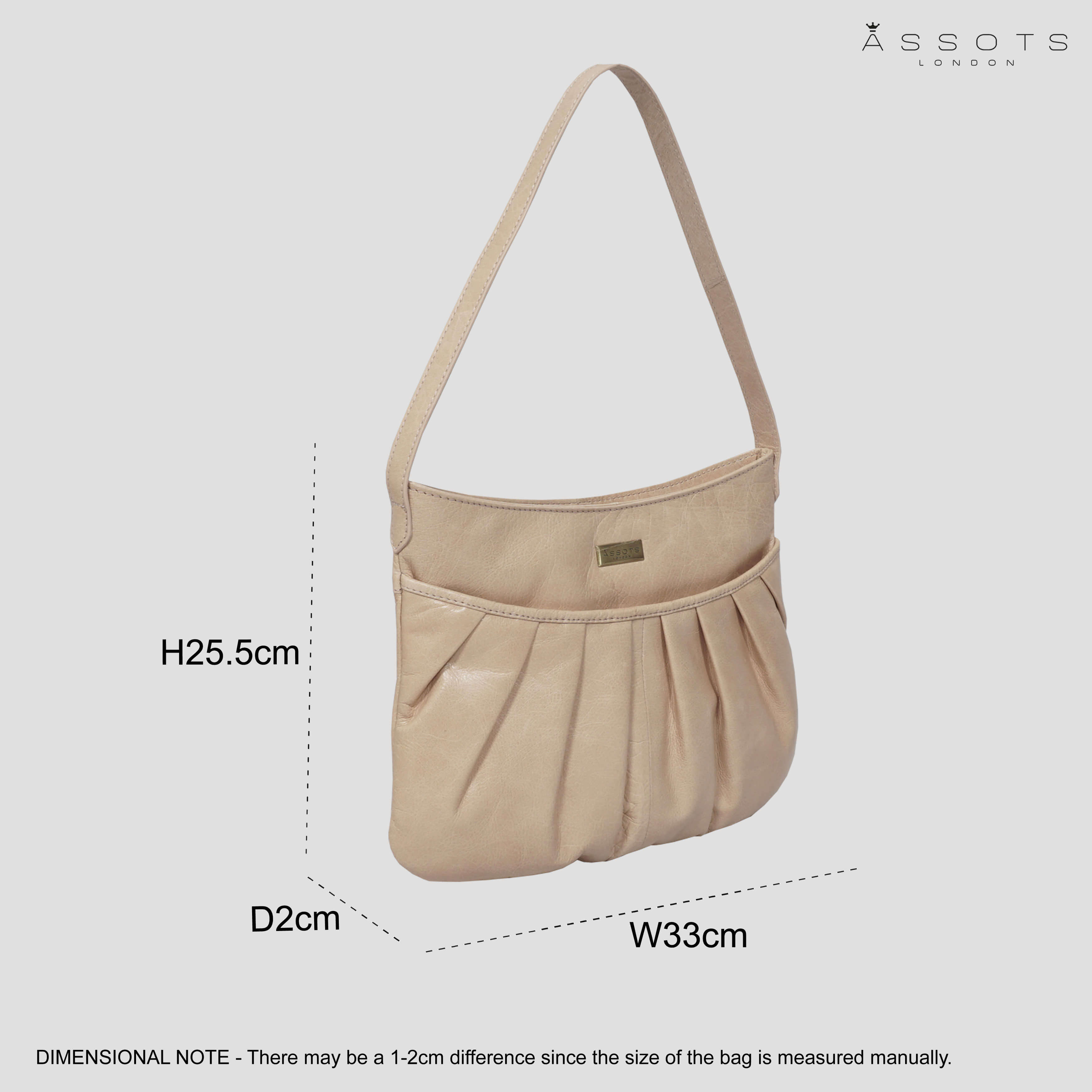 'EVIE' Nude Pleated Real Leather Natural Grain Shoulder Bag