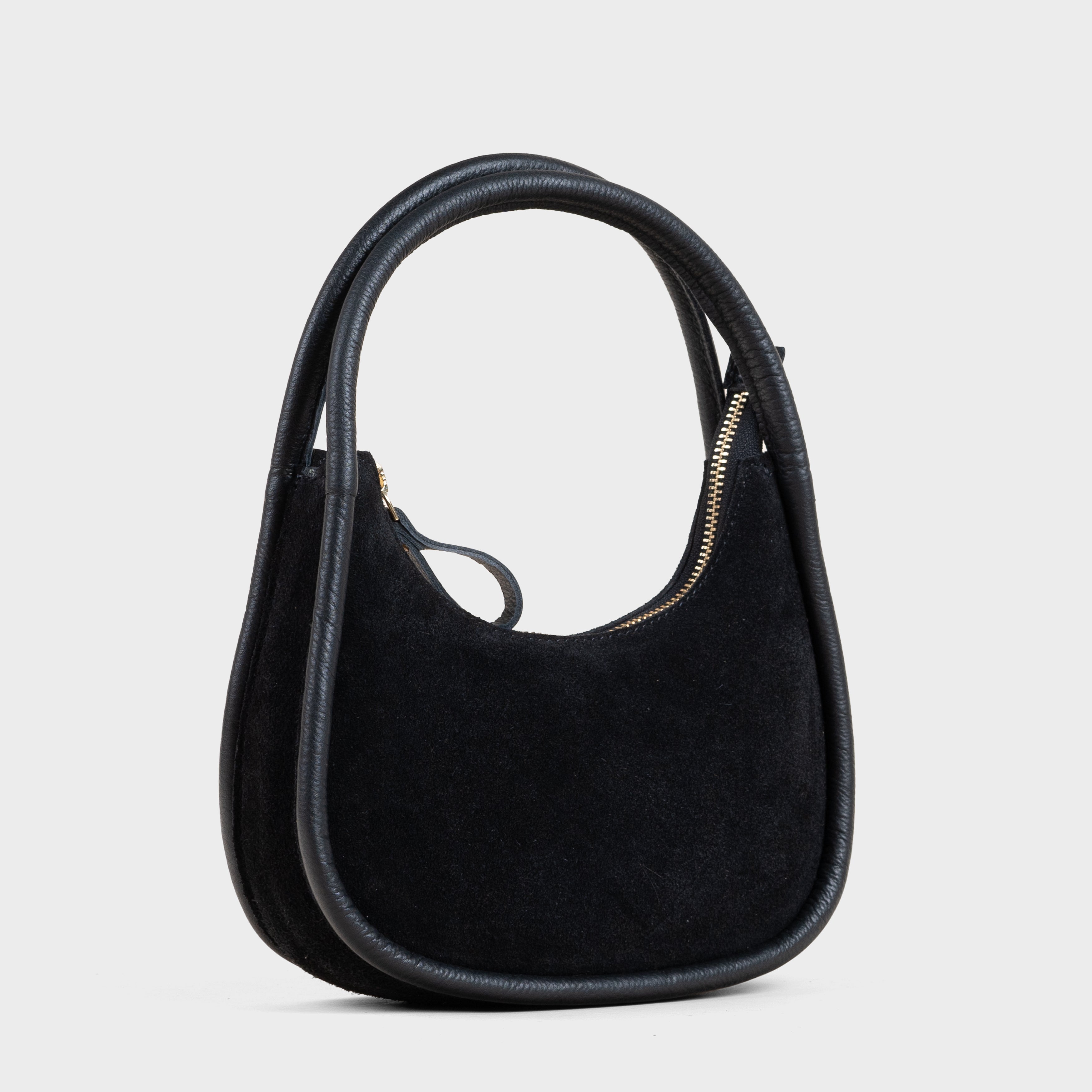 'FAYE' Black Suede Real Leather Shoulder Mini Grab Bag