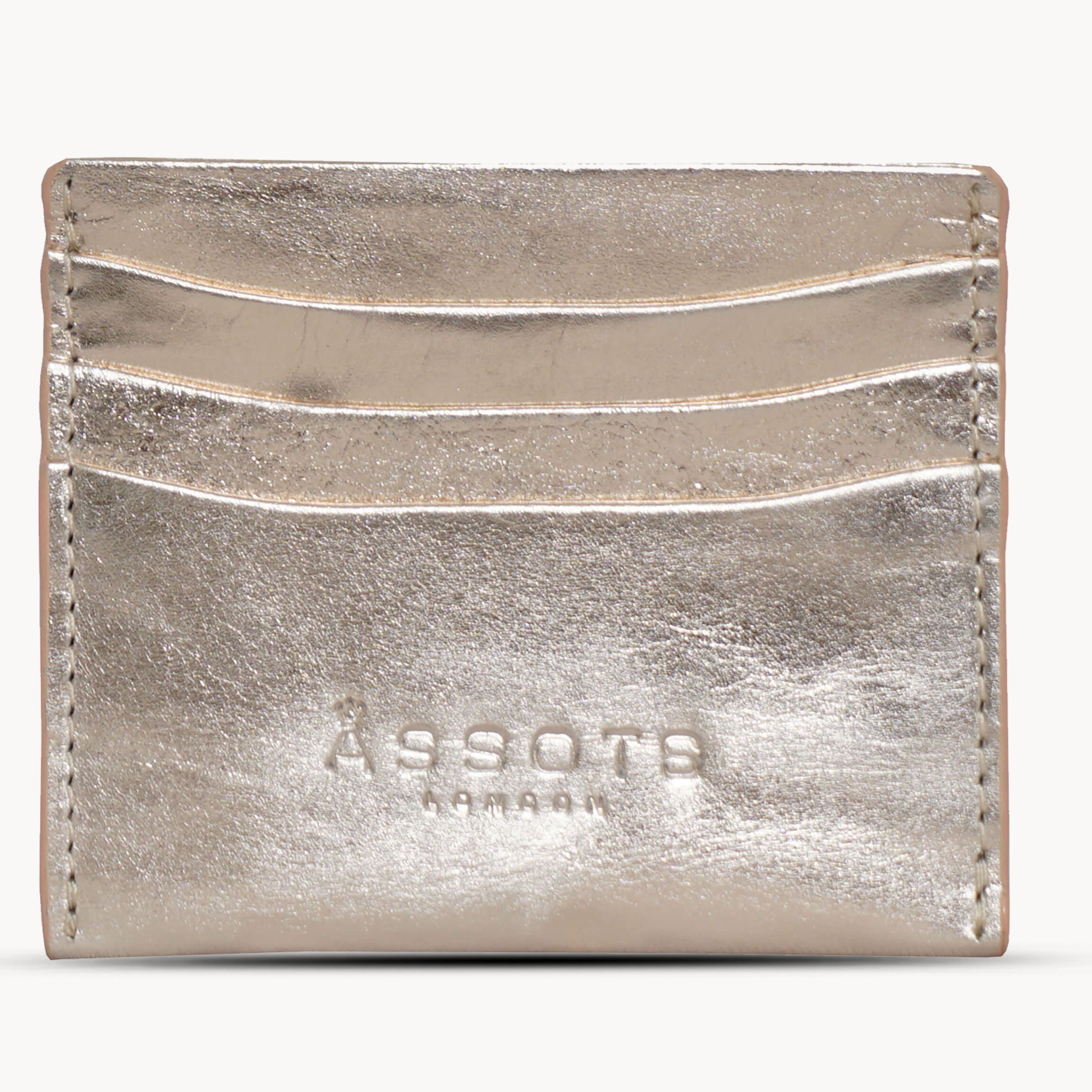 'FANN' Metallic Rose Gold Leather Round Design RFID Credit Card Holder