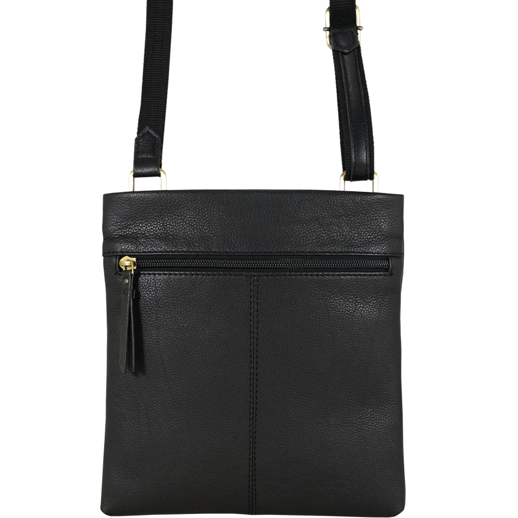 'FLORENCE' Black Pebble Grain Leather Crossbody Sling Bag