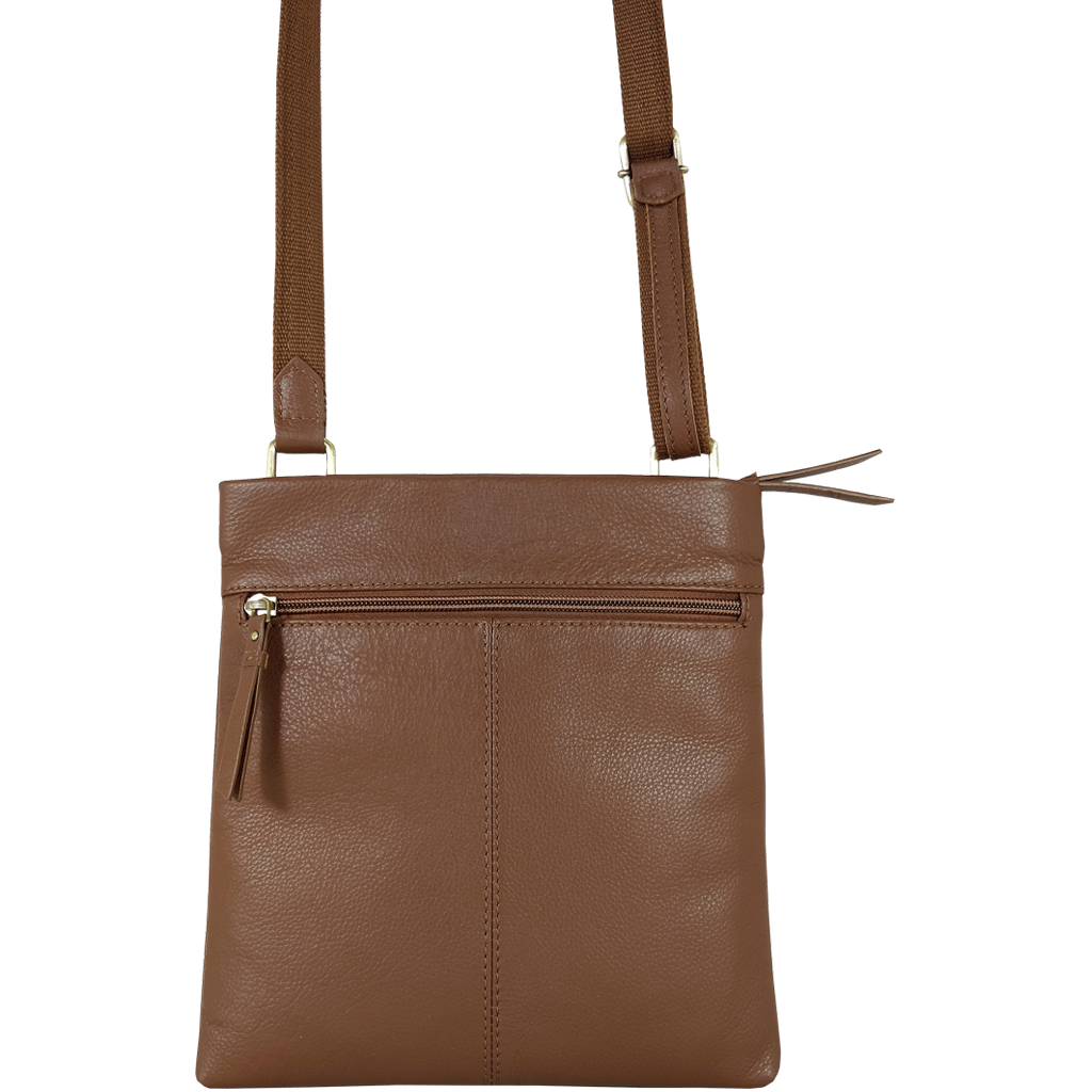 'FLORENCE' Tan Pebble Grain Leather Crossbody Sling Bag