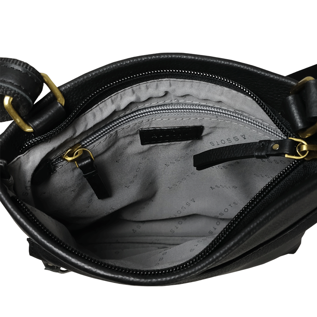 'FLORENCE' Black Pebble Grain Leather Crossbody Sling Bag