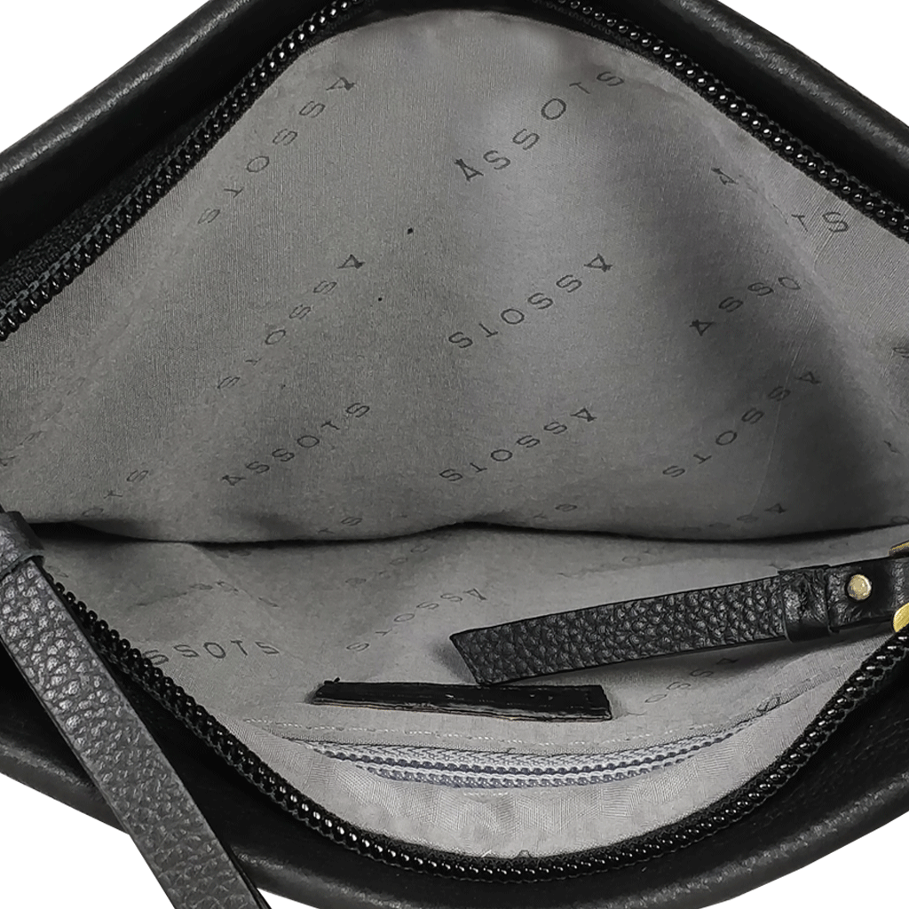 'FLORENCE' Black Pebble Grain Leather Crossbody Sling Bag