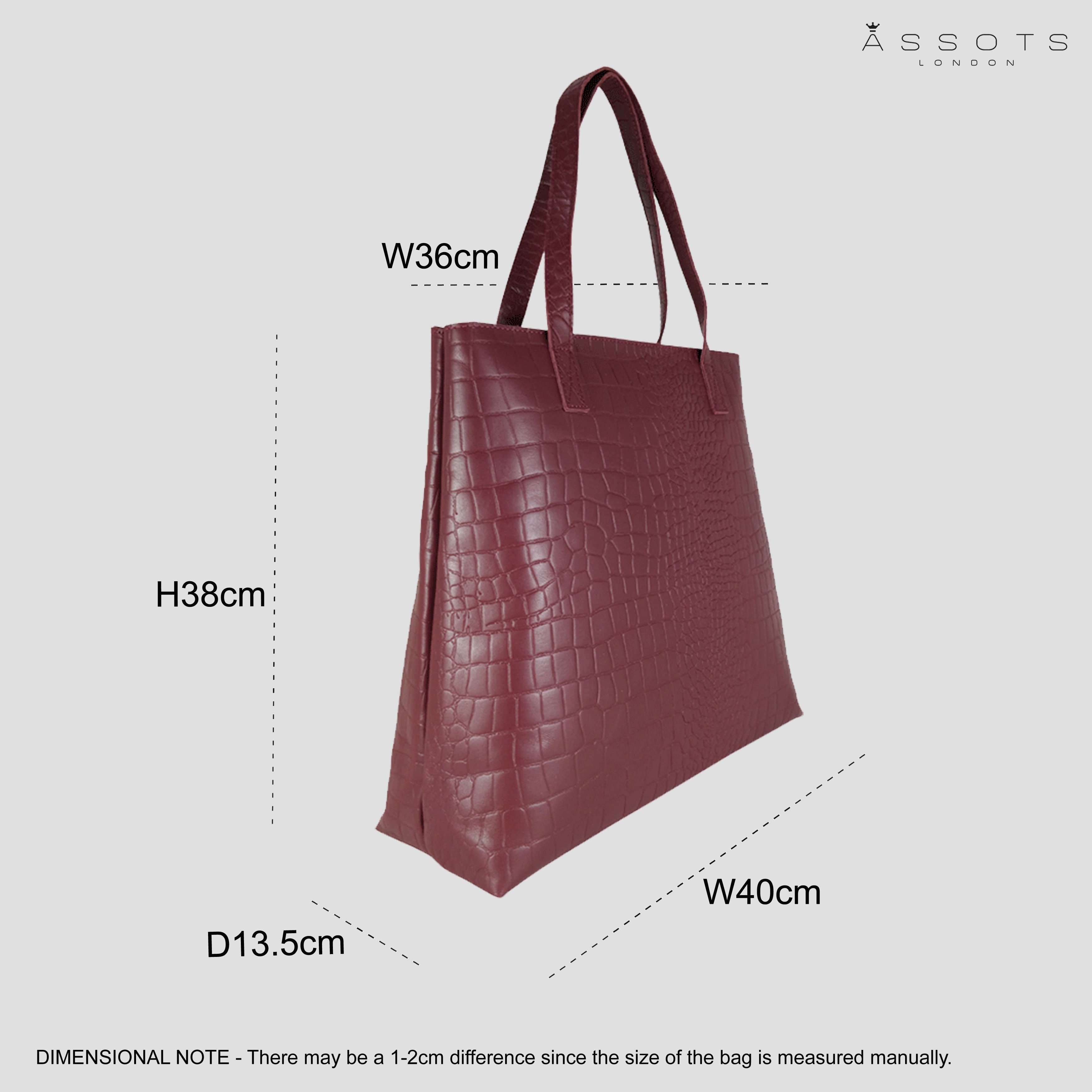 'FREYA' Burgundy Semi Structured Unlined Croc Leather Tote Bag