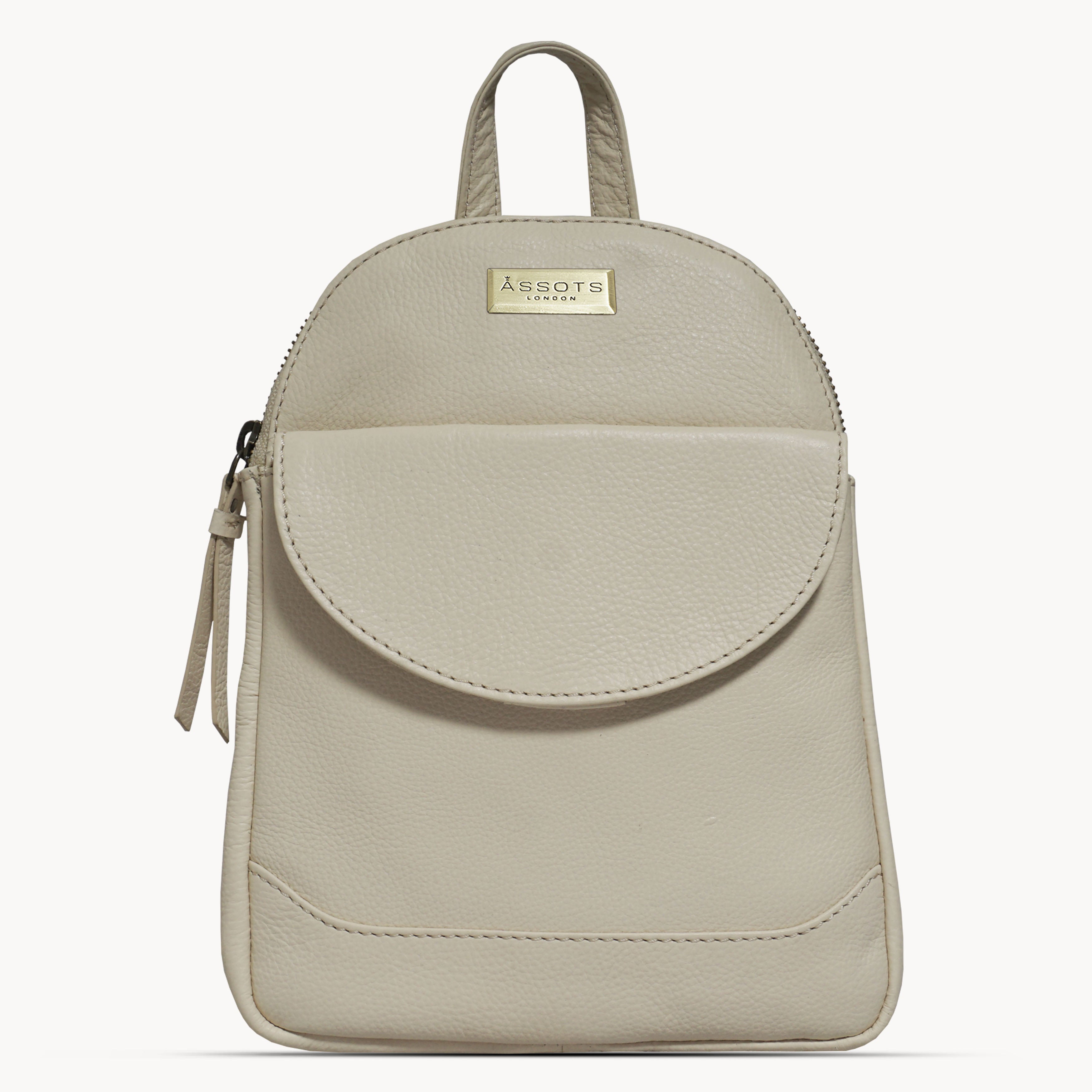 'GEORGE' Cream Mini Pebble Grain Leather Backpack