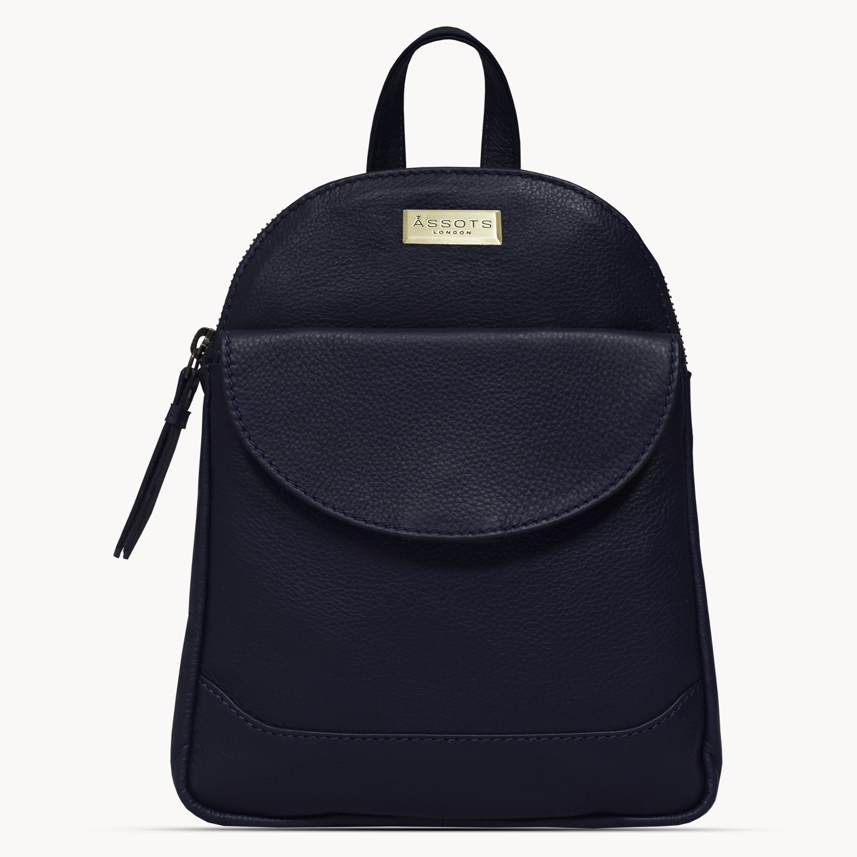 'GEORGE' Navy Mini Pebble Grain Leather Backpack