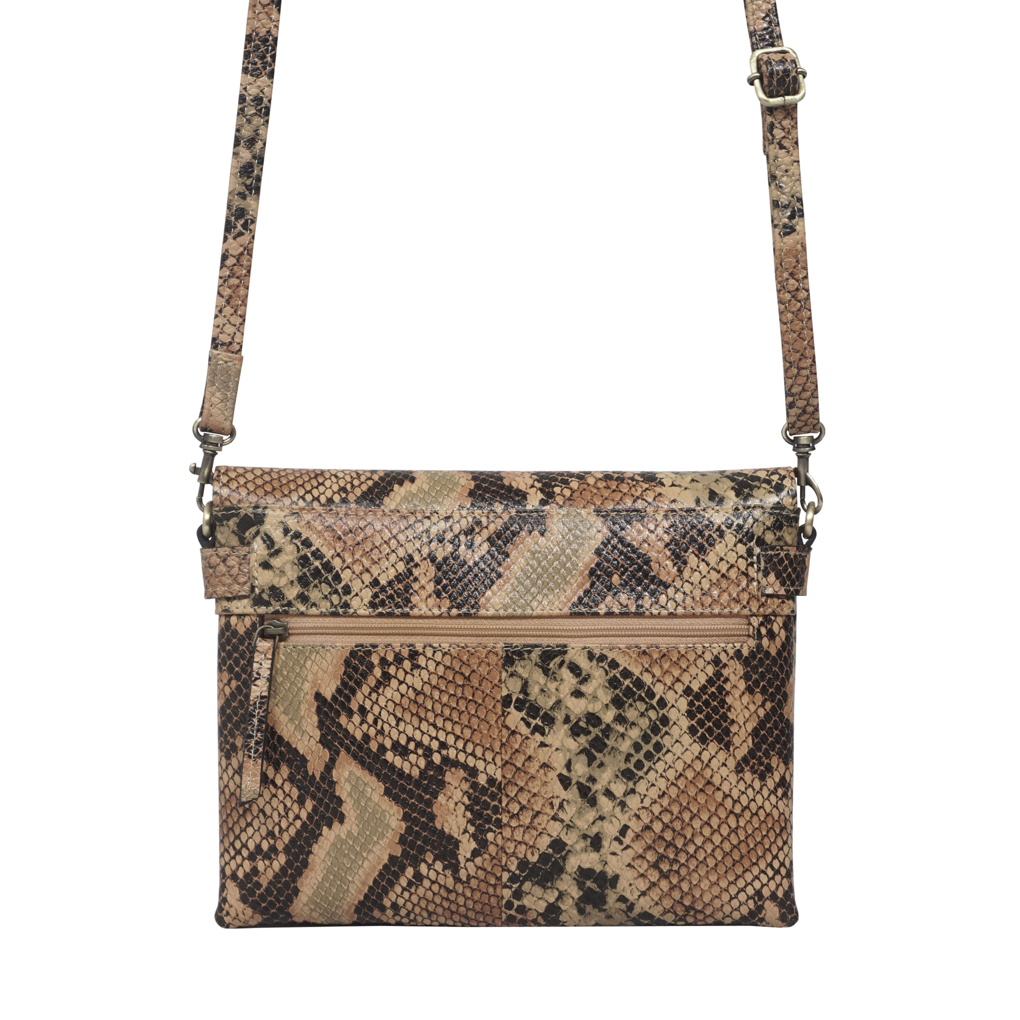 'GEORGIA' Tan Snake Print Real Leather Crossbody Sling Bag