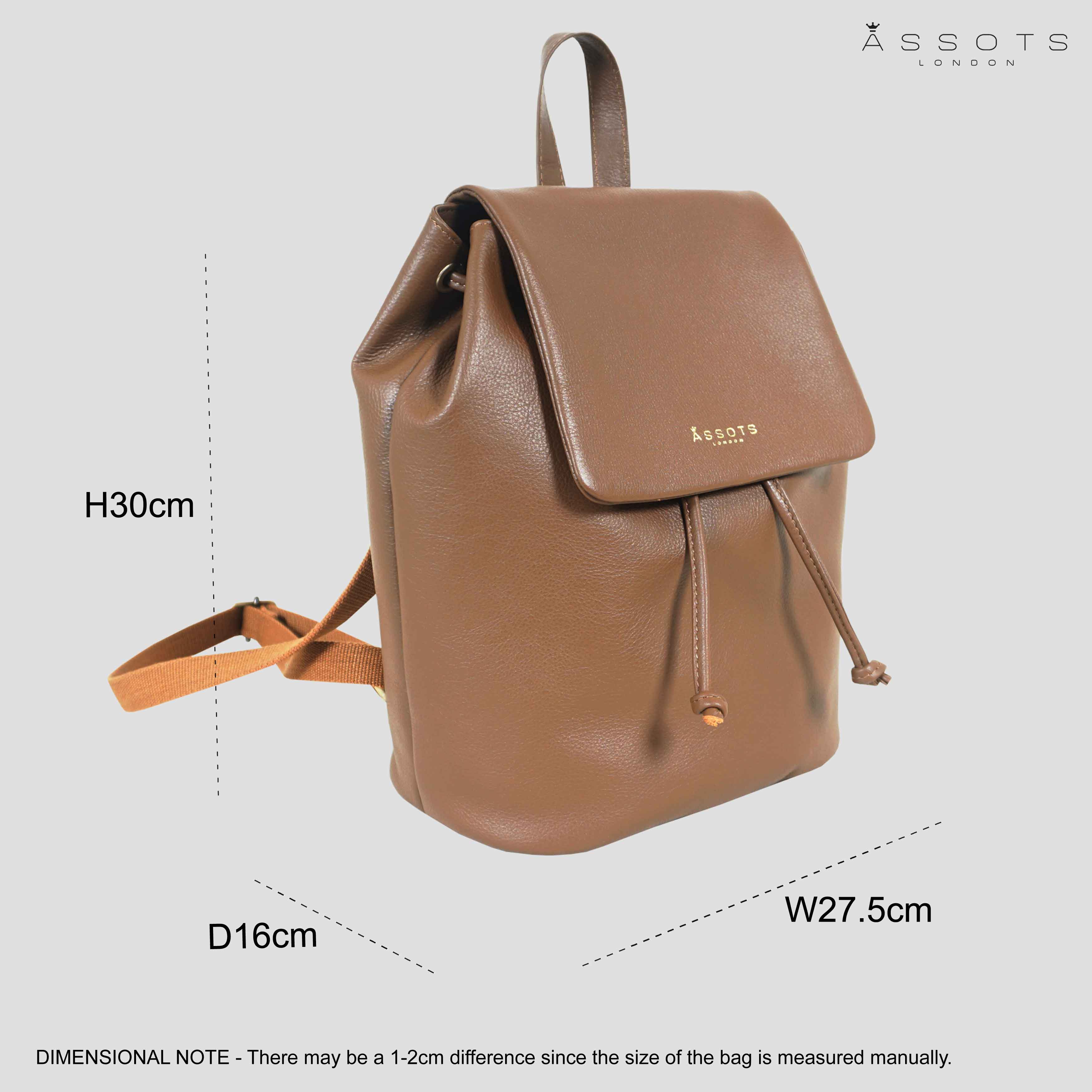 'GRACE' Tan Full Grain Leather Flap-over Backpack