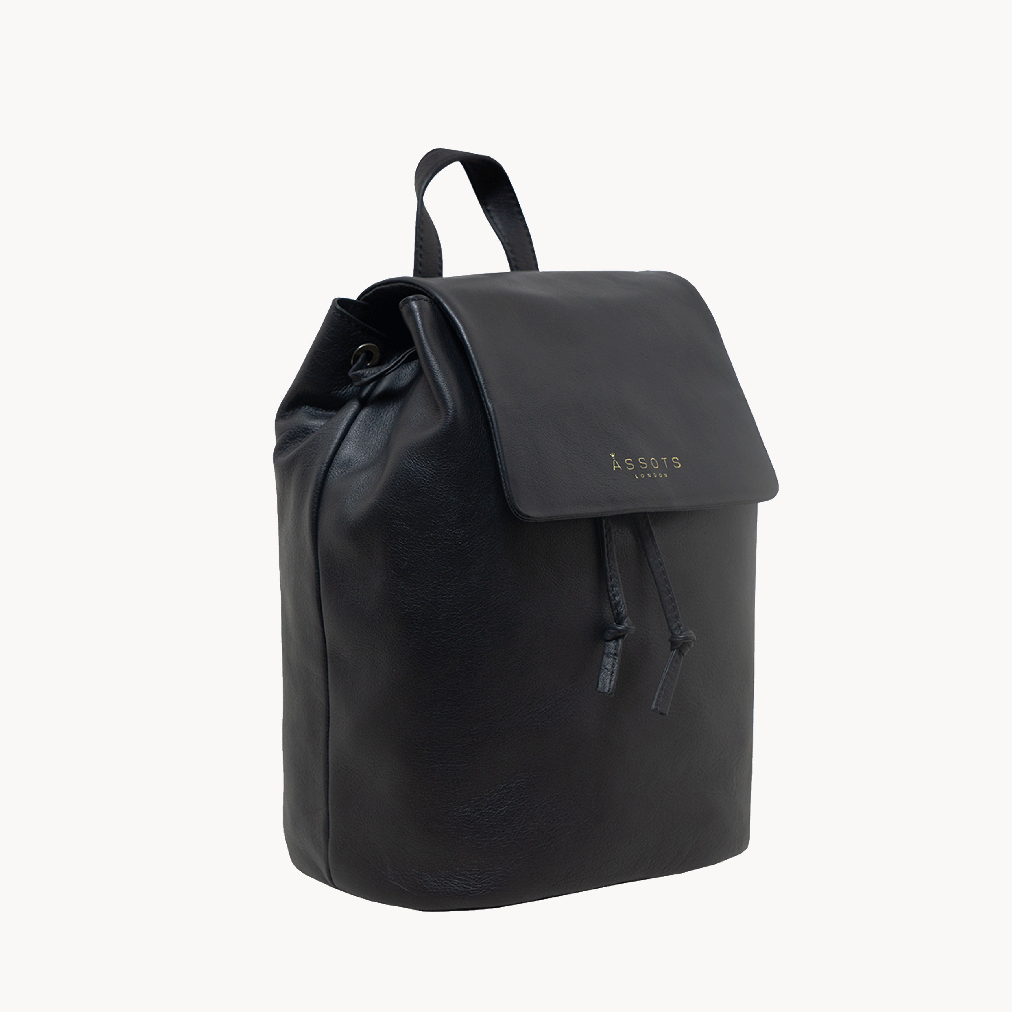 'GRACE' Black Full Grain Leather Flap-over Backpack