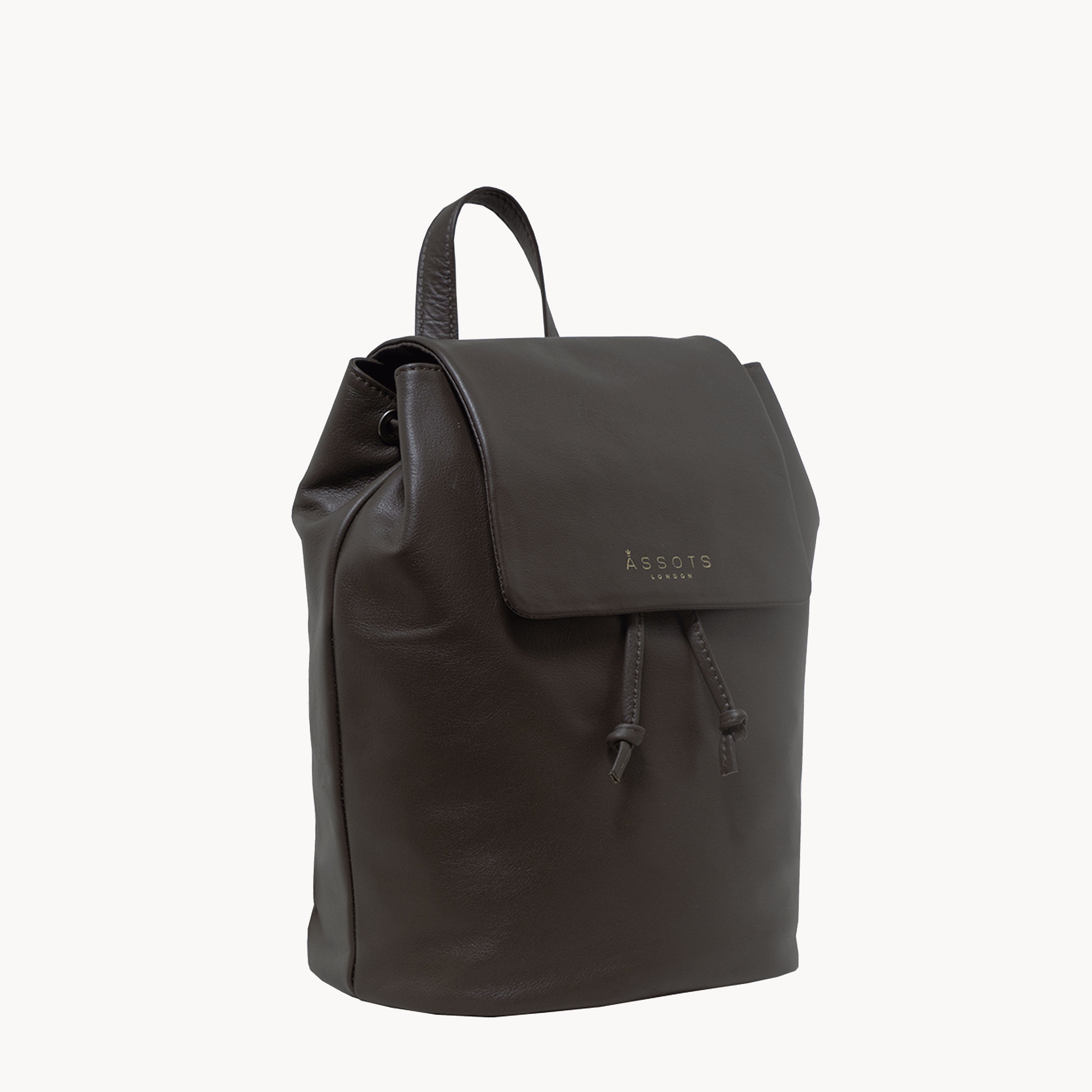 'GRACE' Mokka Brown Full Grain Leather Flap-over Backpack