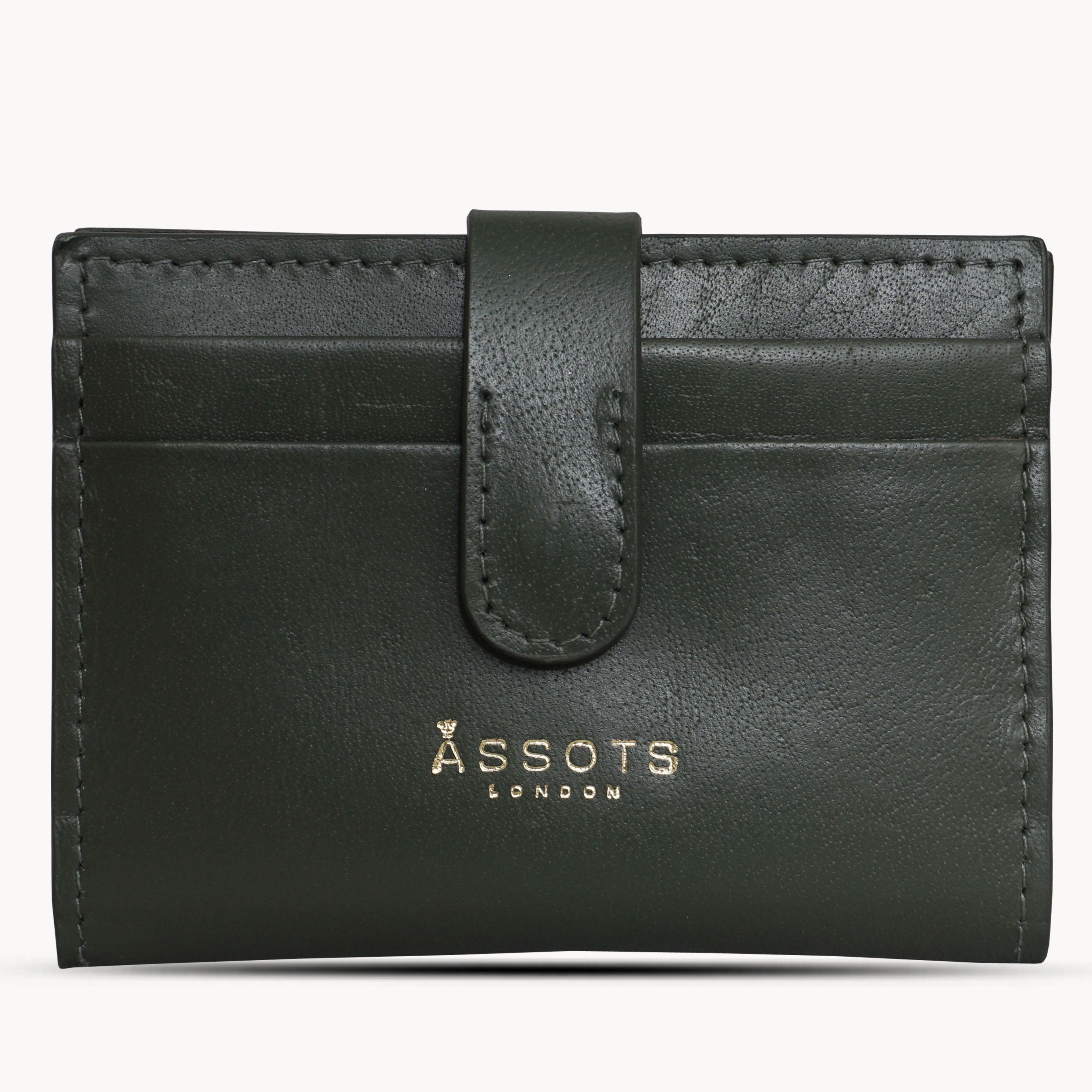 'GROVE' Forest Green Khaki Smooth RFID Tab-over Leather Credit Card Holder