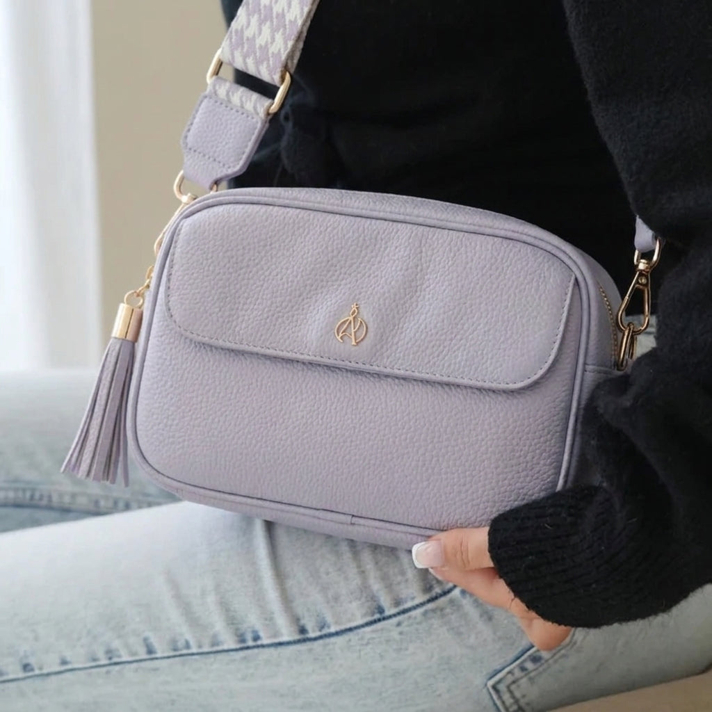 'HACKNEY' Lilac Pebble Grain Real Leather Crossbody Bag