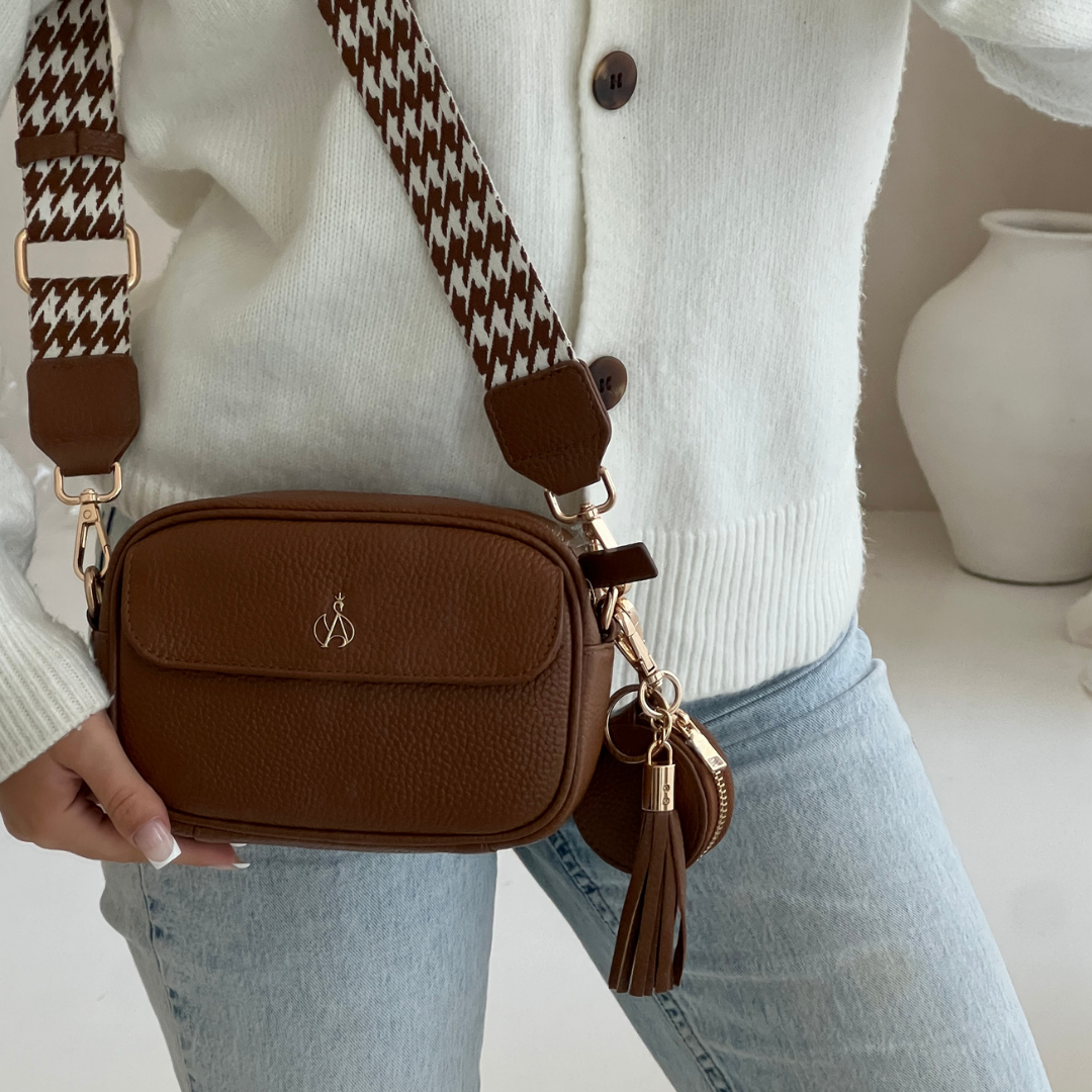 'HACKNEY MINI' Tan Pebble Grain Real Leather Crossbody Bag