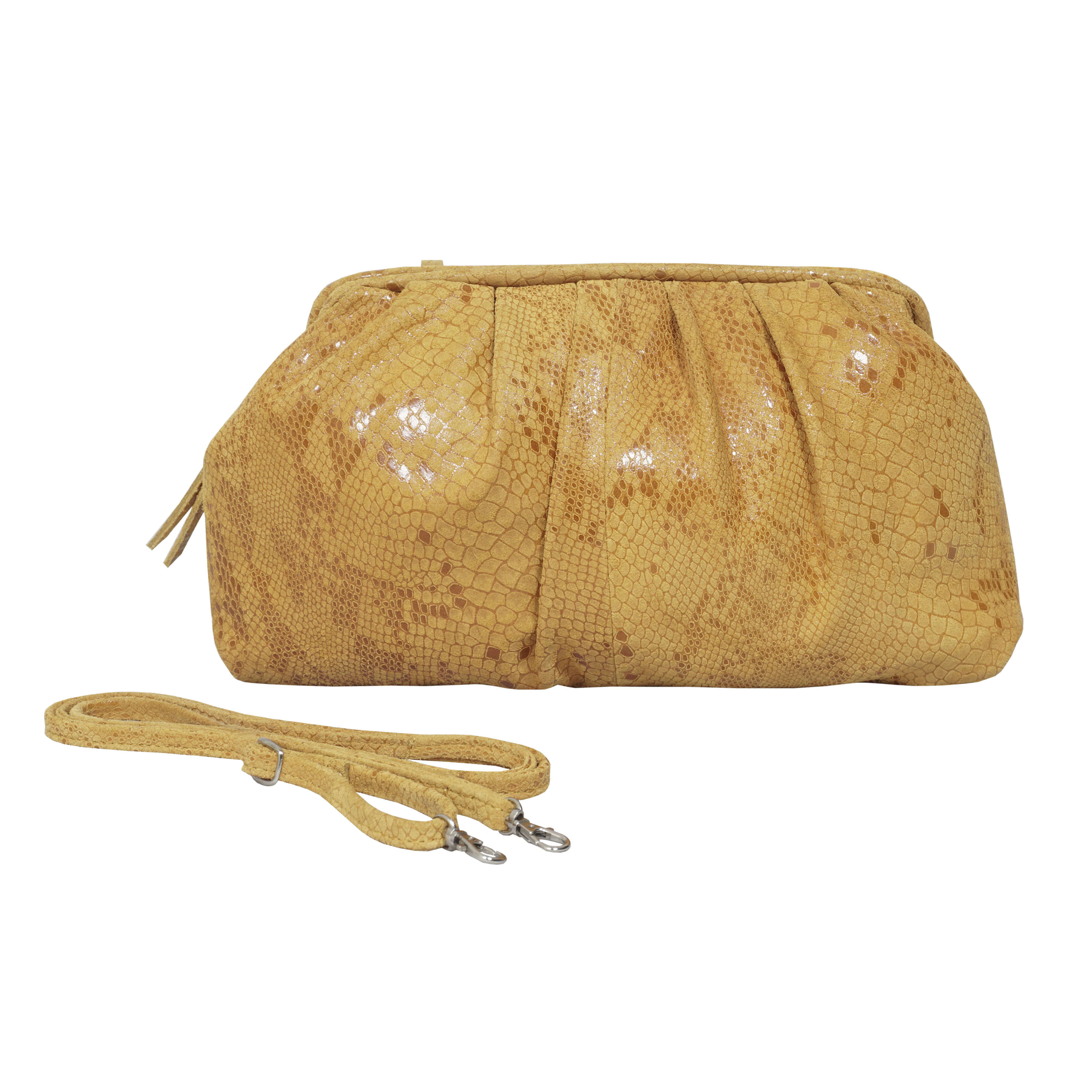 'Harper' Mustard Python Snake Print Real Leather Oversized Clutch Bag