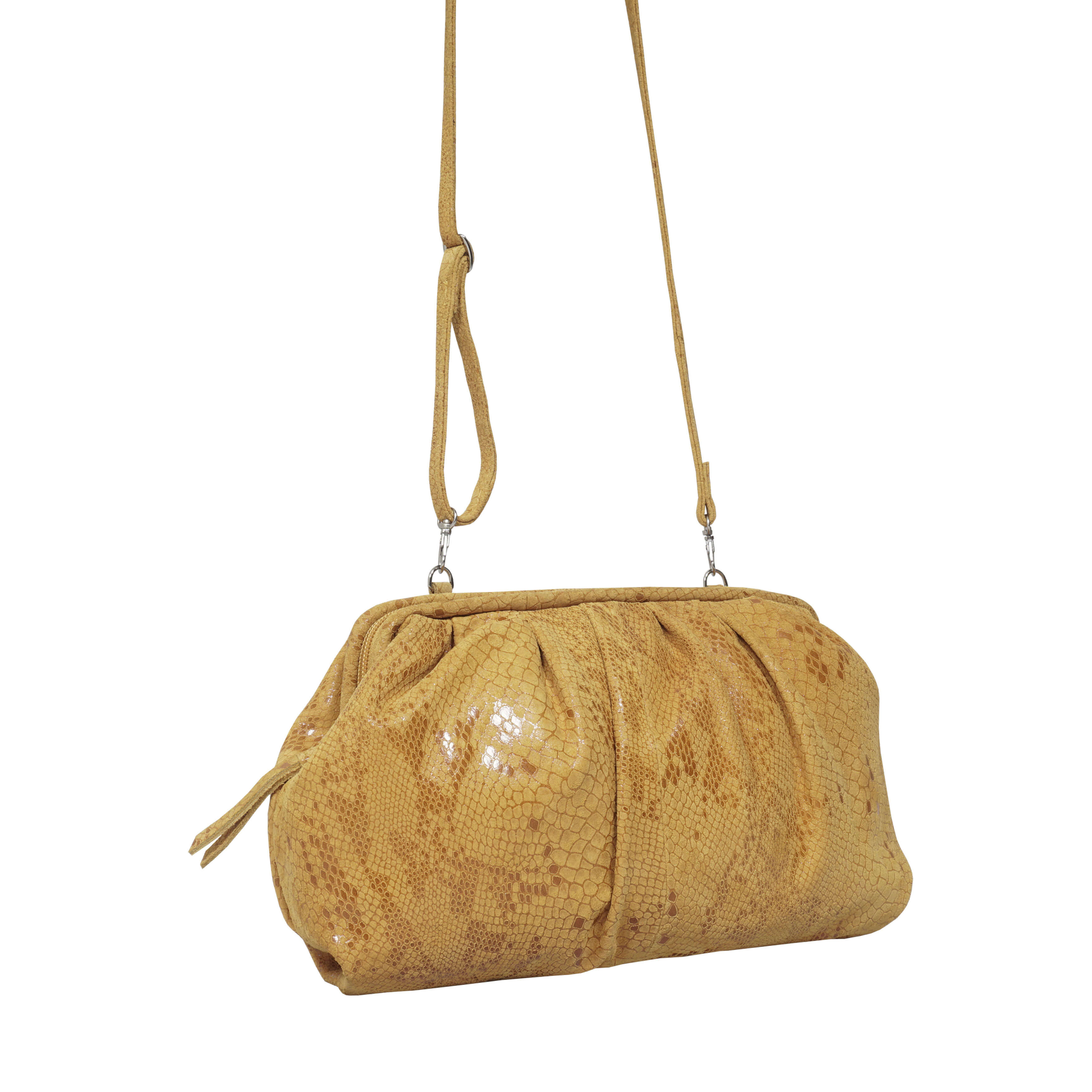 'Harper' Mustard Python Snake Print Real Leather Oversized Clutch Bag