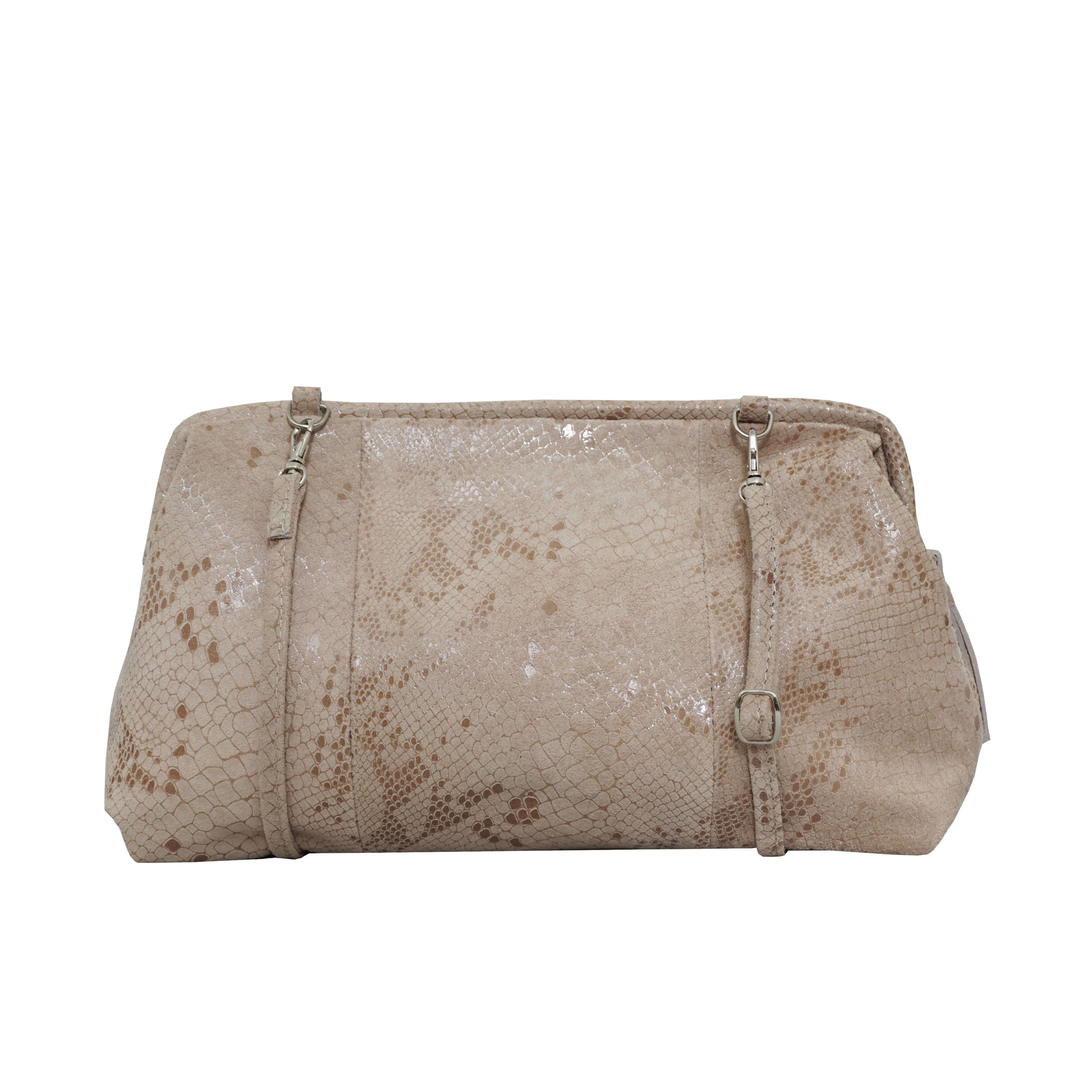 'Harper' Nude Python Snake Print Real Leather Oversized Clutch Bag