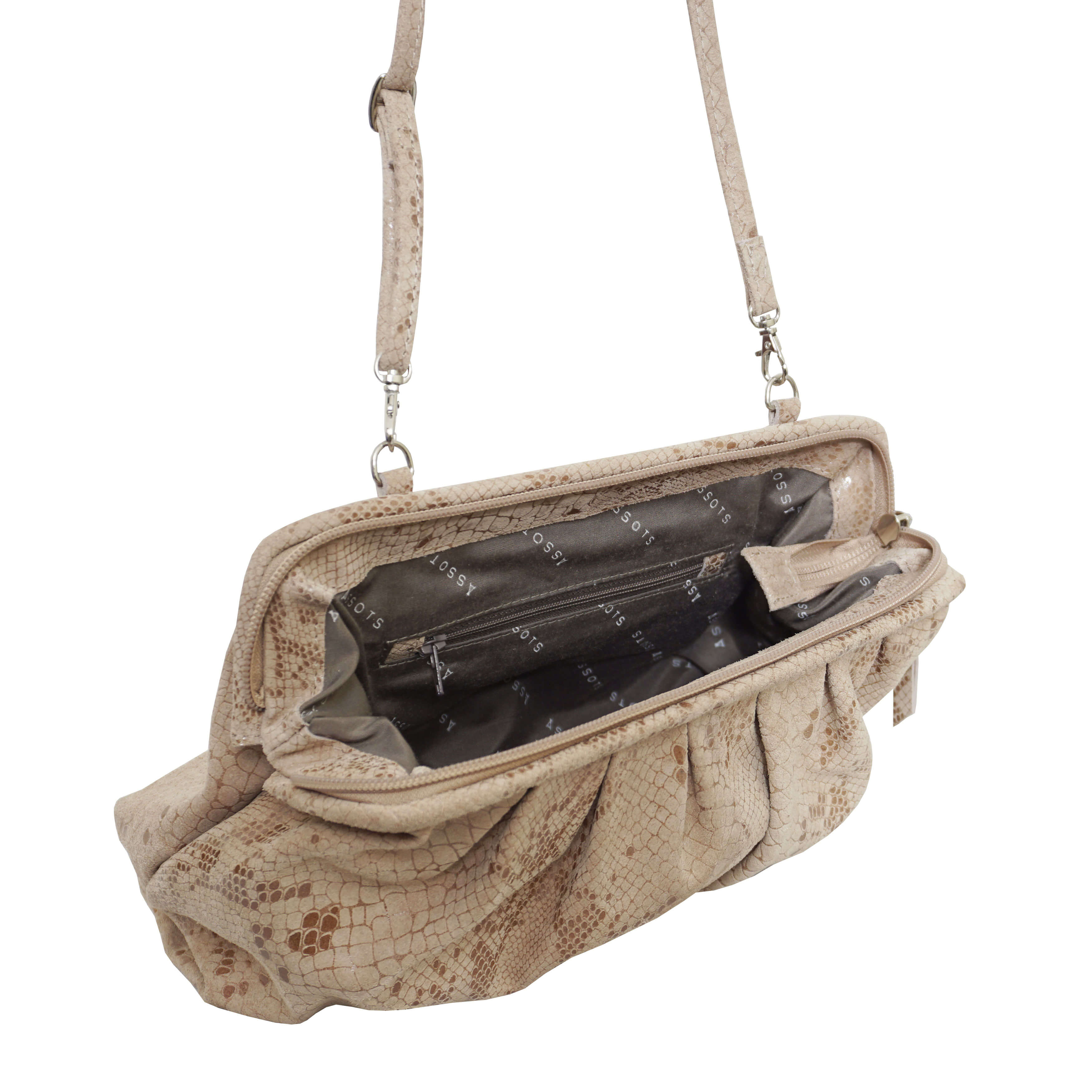 'Harper' Nude Python Snake Print Real Leather Oversized Clutch Bag