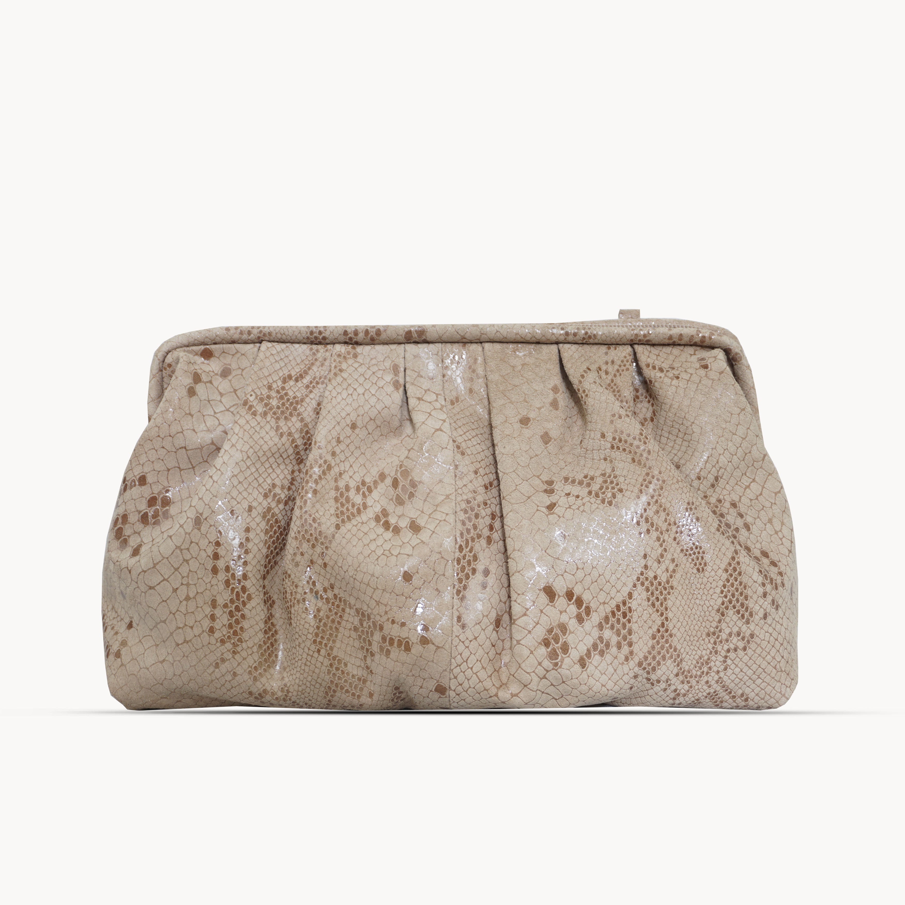 'Harper' Nude Python Snake Print Real Leather Oversized Clutch Bag