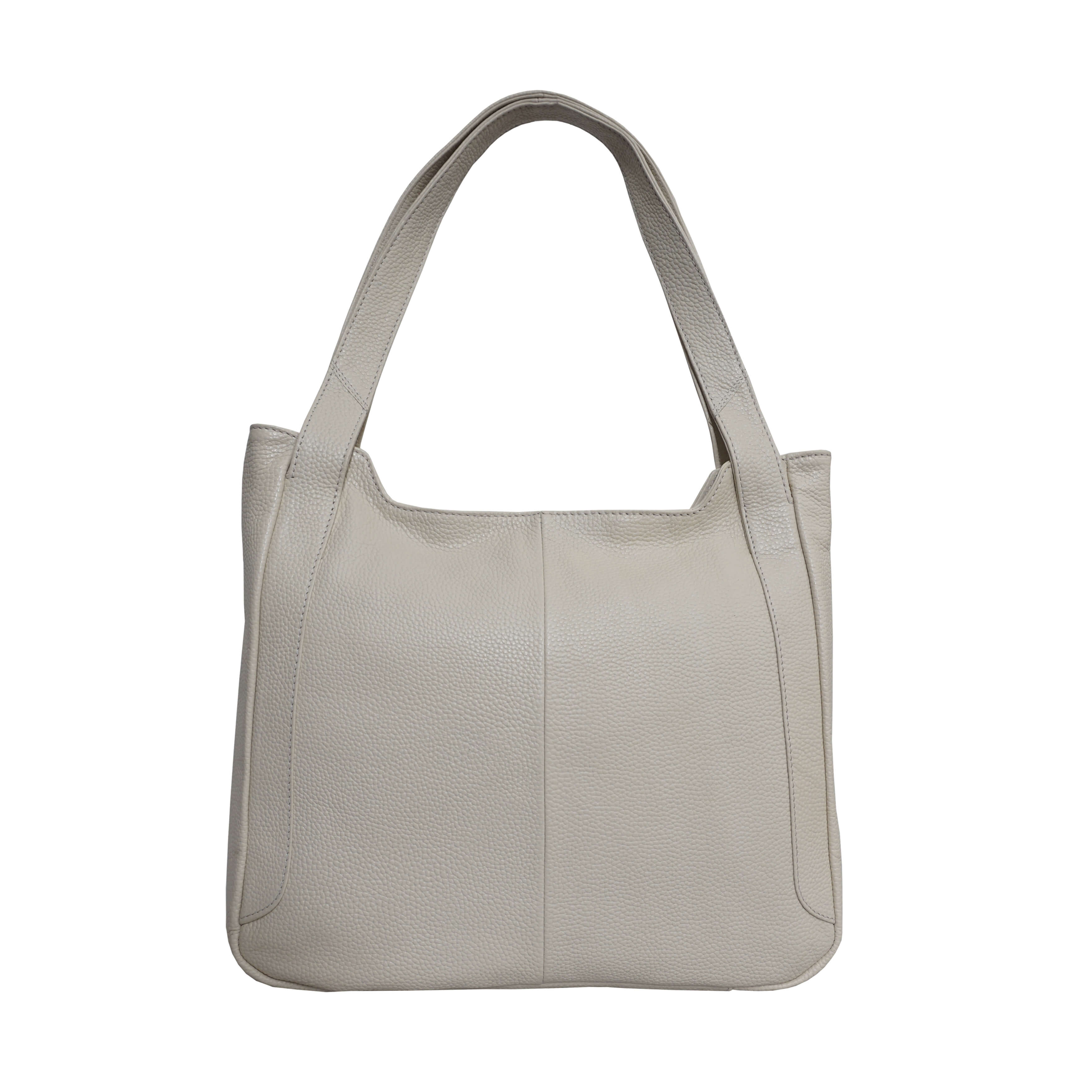 'Harriet' Cream Pebble Grain Real Leather Slouchy Hobo Bag