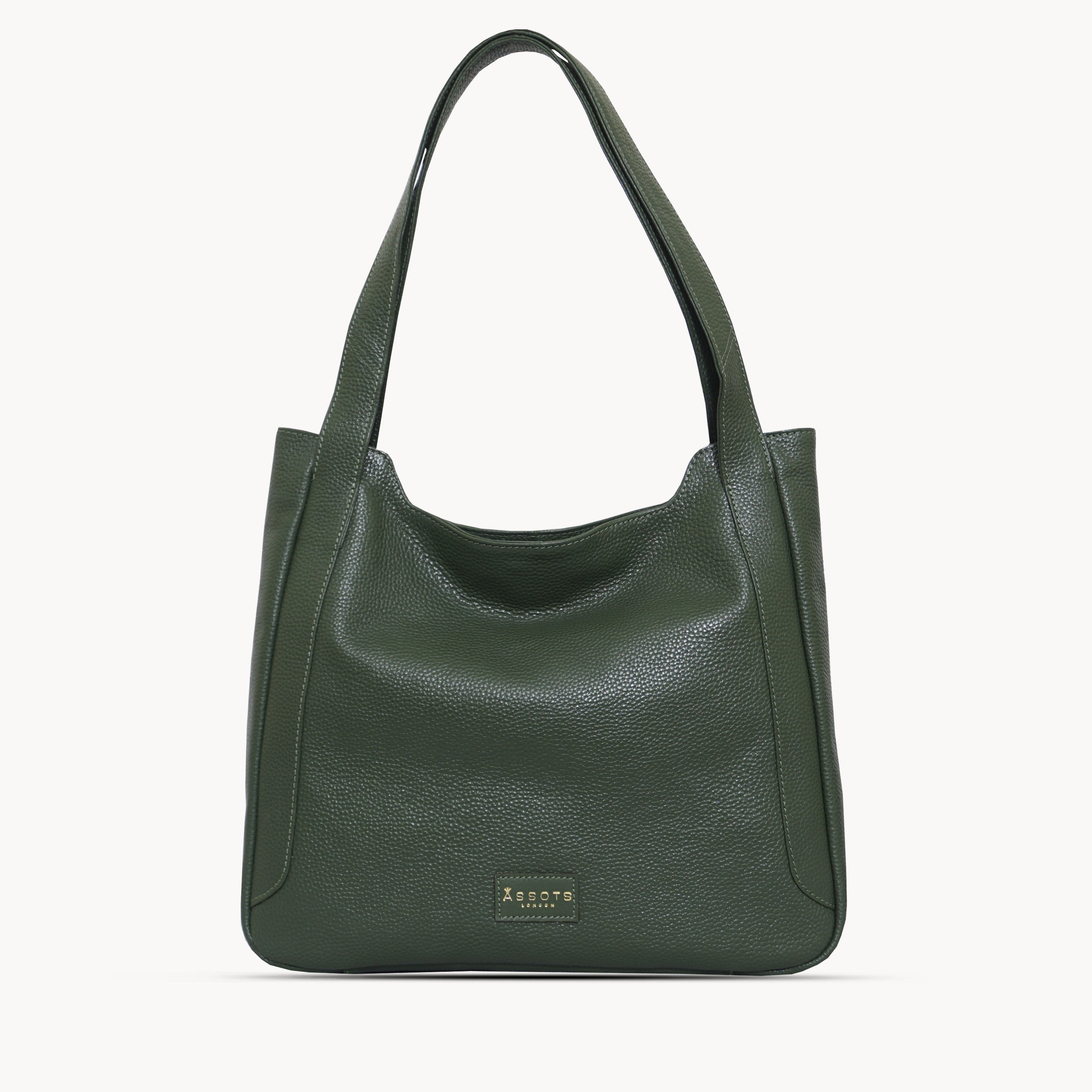 'Harriet' Olive Green Pebble Grain Real Leather Slouchy Hobo Bag