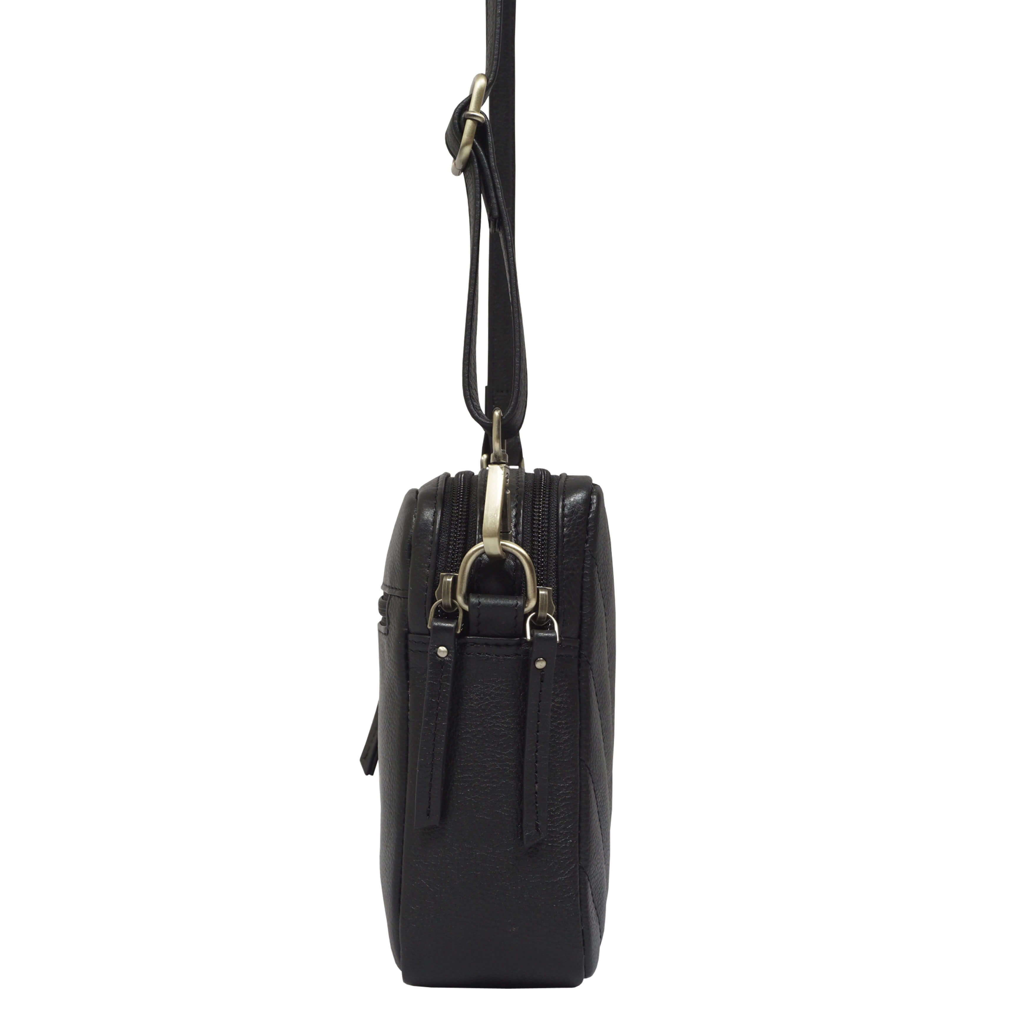 'IRIS' Black Quilted Soft Pebble Grain Leather Crossbody Bag